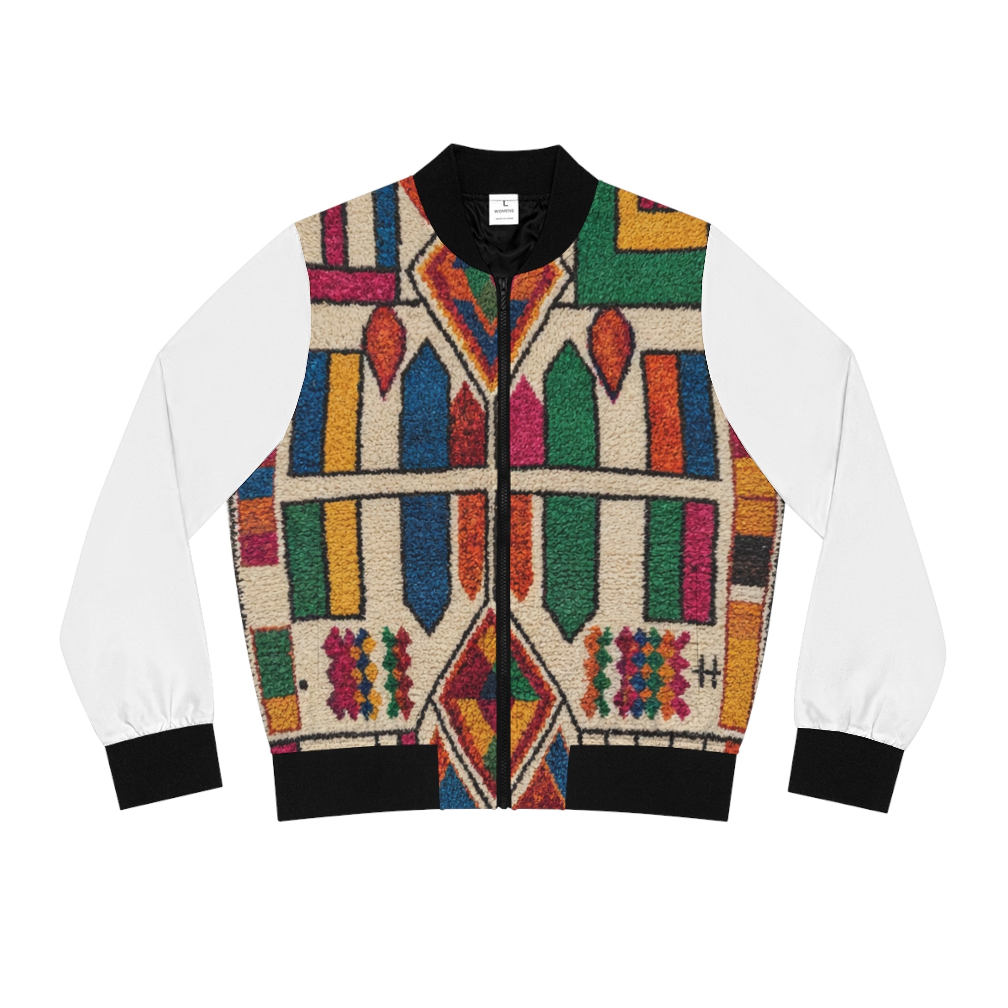 Colorful Geometric Kilim Moroccan Pattern Bomber Jacket