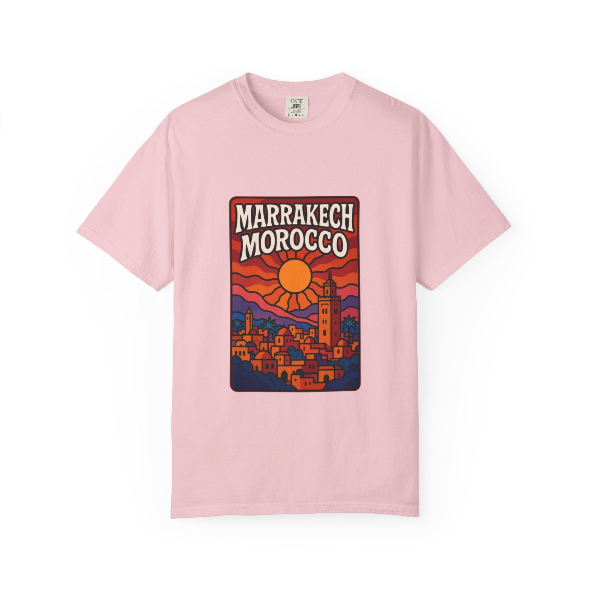 Marrakech Morocco Sunset Illustration T-Shirt | Moroccan Cityscape Tee