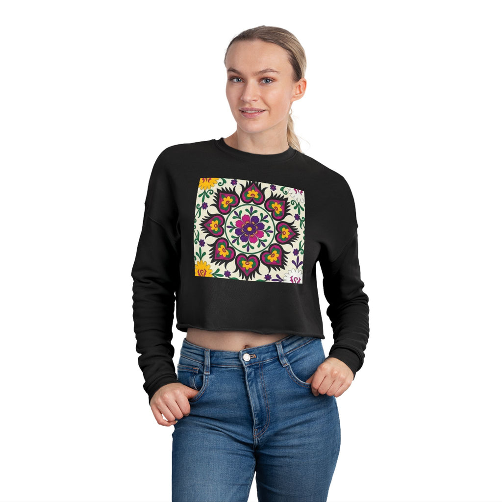 Floral Mandala Tile Cropped Sweatshirt | Boho Flower Pattern