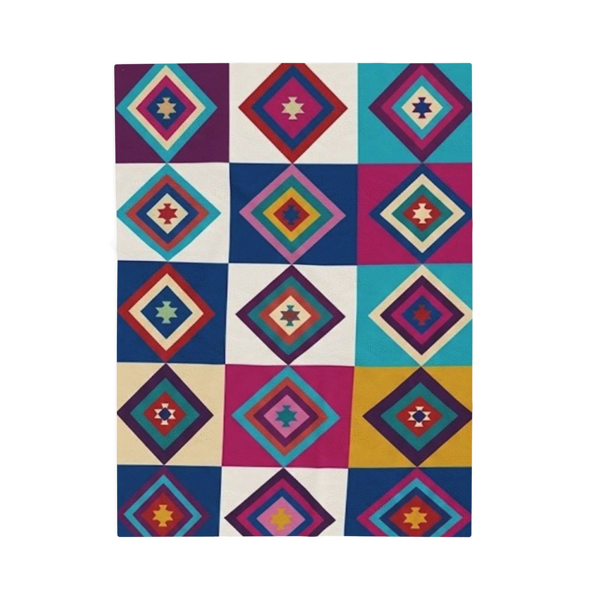 Southwestern Diamond Pattern Velveteen Plush Blanket | Colorful Geometric Throw