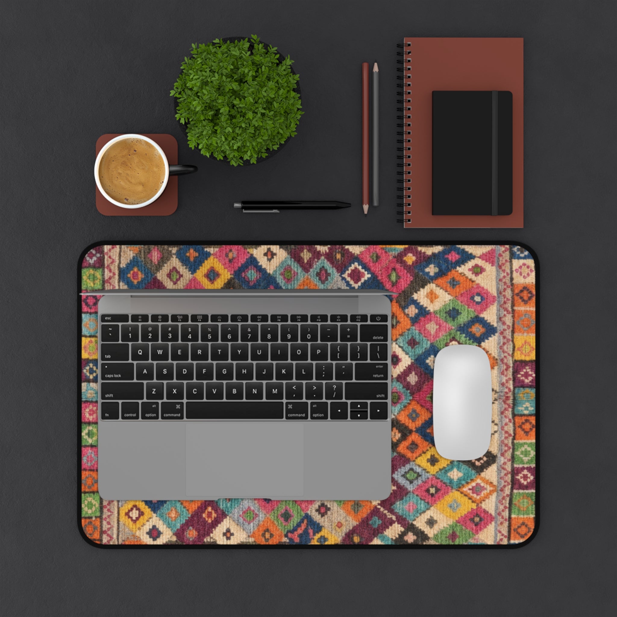 Colorful Geometric Kilim Pattern Desk Mat | Boho Mouse Pad Rug-Inspired