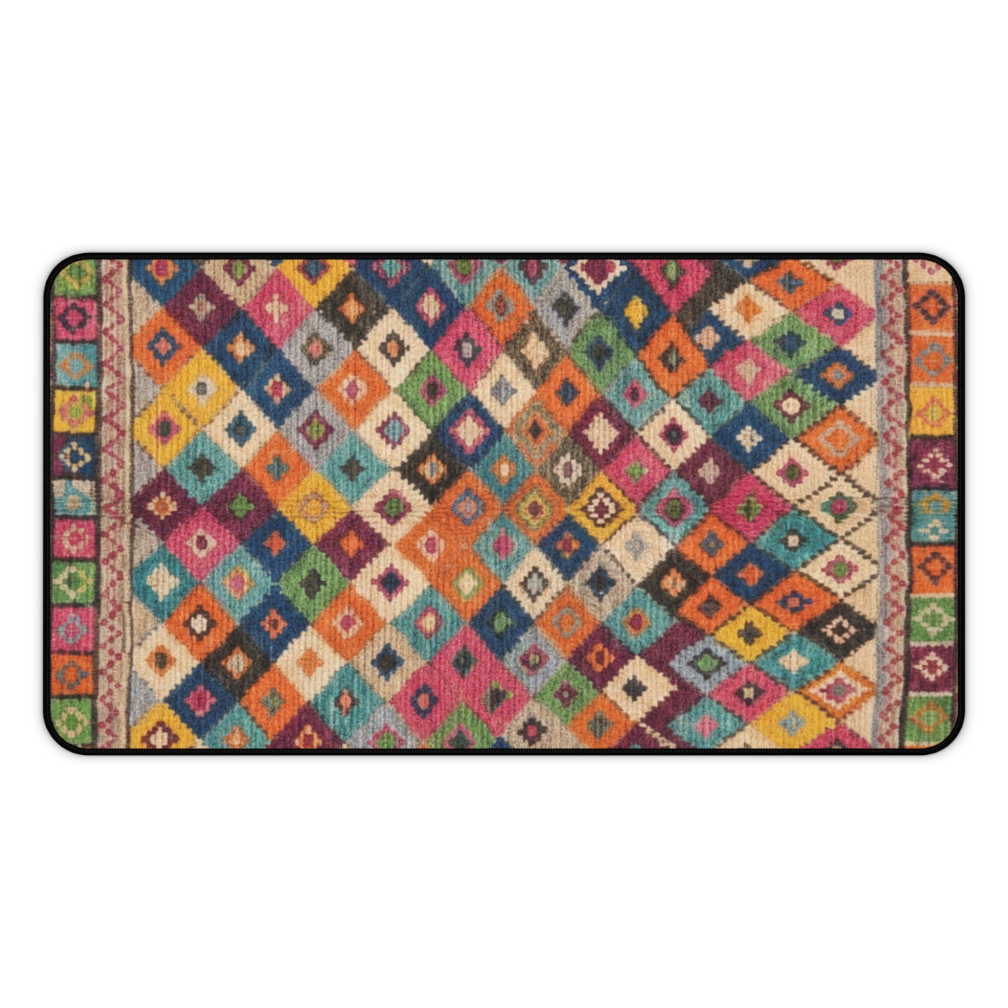 Colorful Geometric Kilim Pattern Desk Mat | Boho Mouse Pad Rug-Inspired