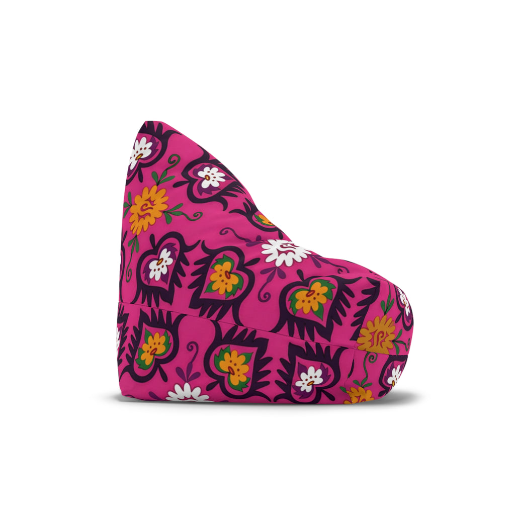 Pink Floral Pattern Bean Bag Chair Cover | Boho Flower Motif