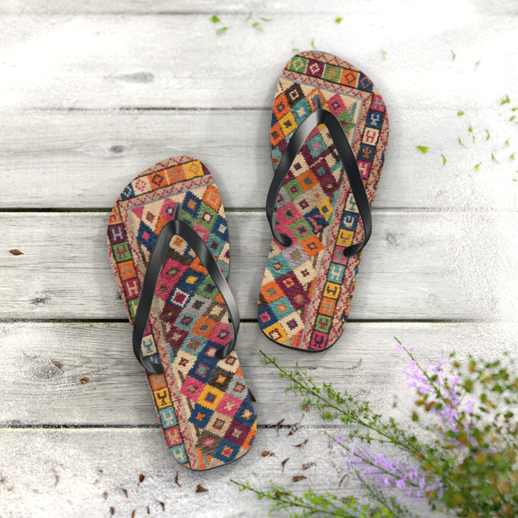 Boho Kilim Pattern Flip Flops | Colorful Tribal Slip-Ons