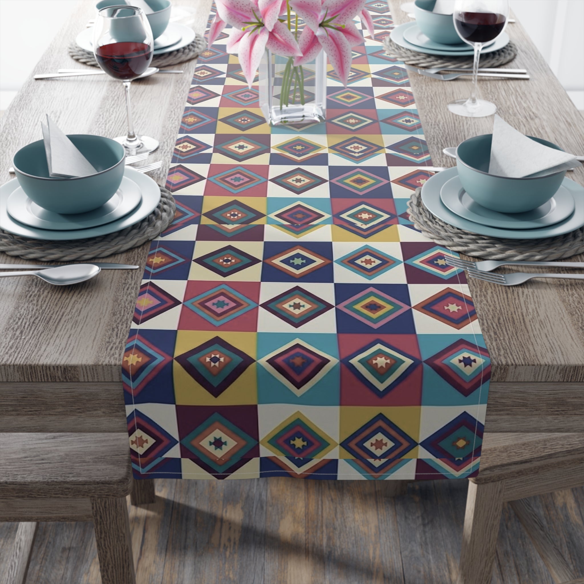 Southwestern Diamond Table Runner | Cotton Blue table runner