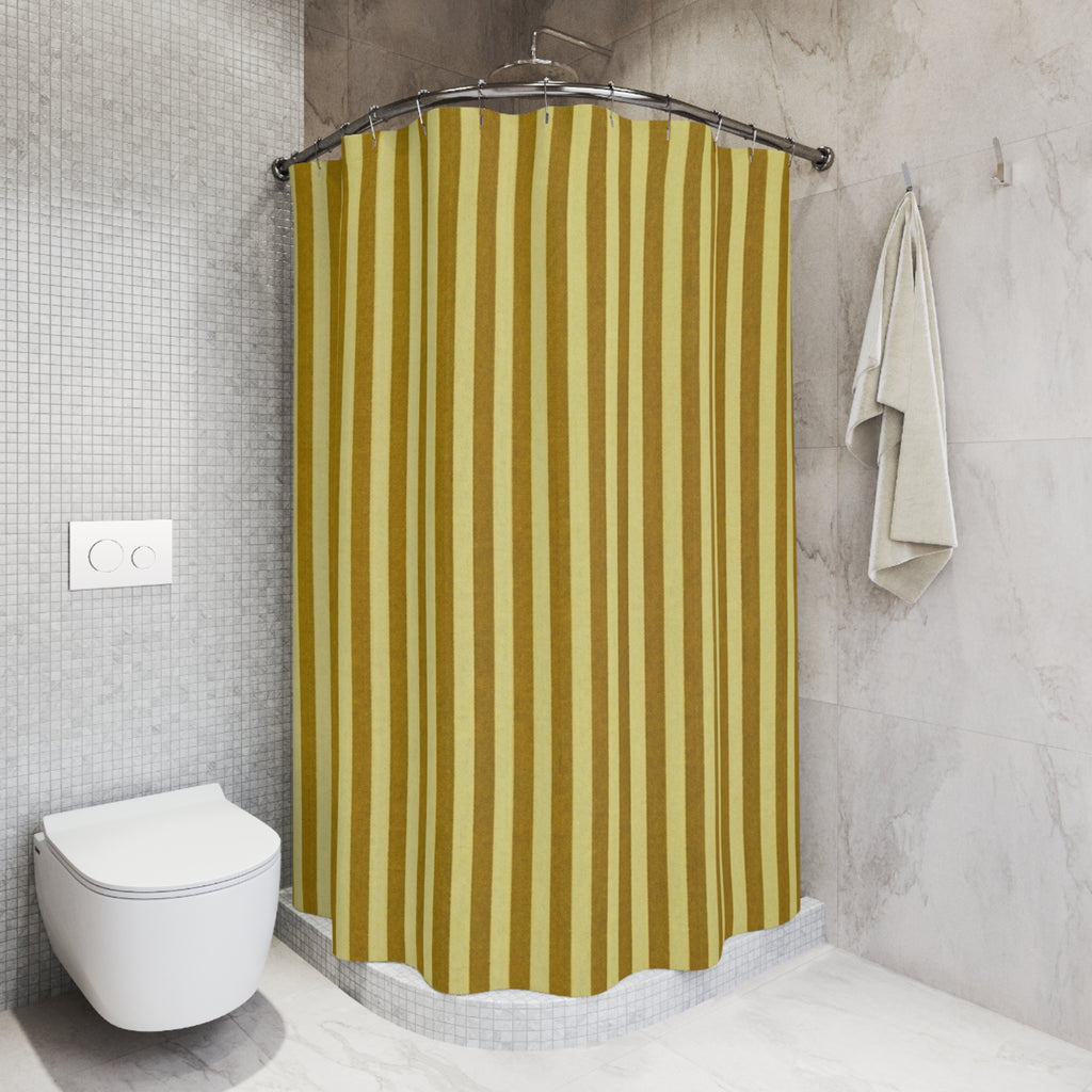 Mustard Yellow Vertical Stripe Shower Curtain | Retro Bathroom Decor