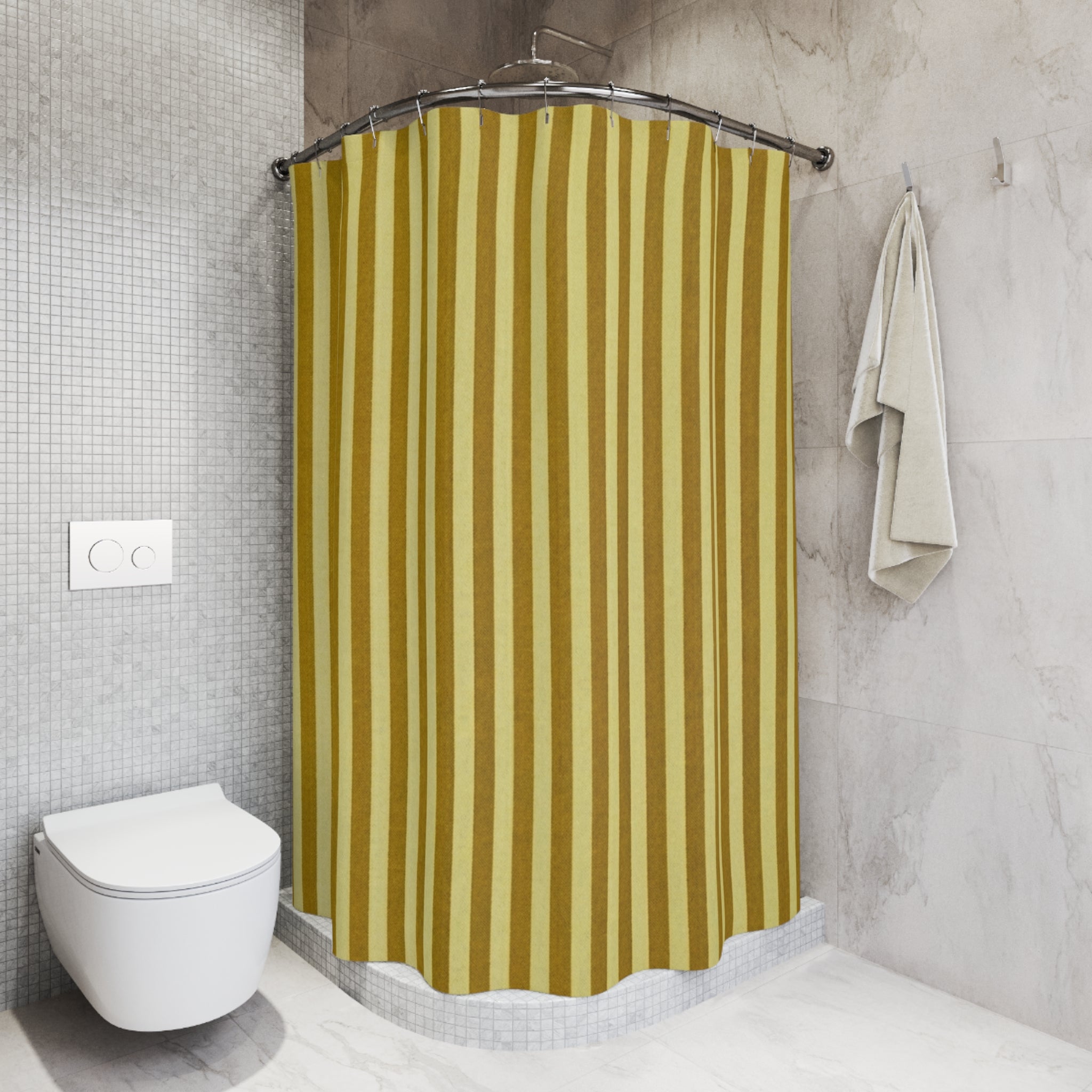 Mustard Yellow Vertical Stripe Shower Curtain | Retro Bathroom Decor
