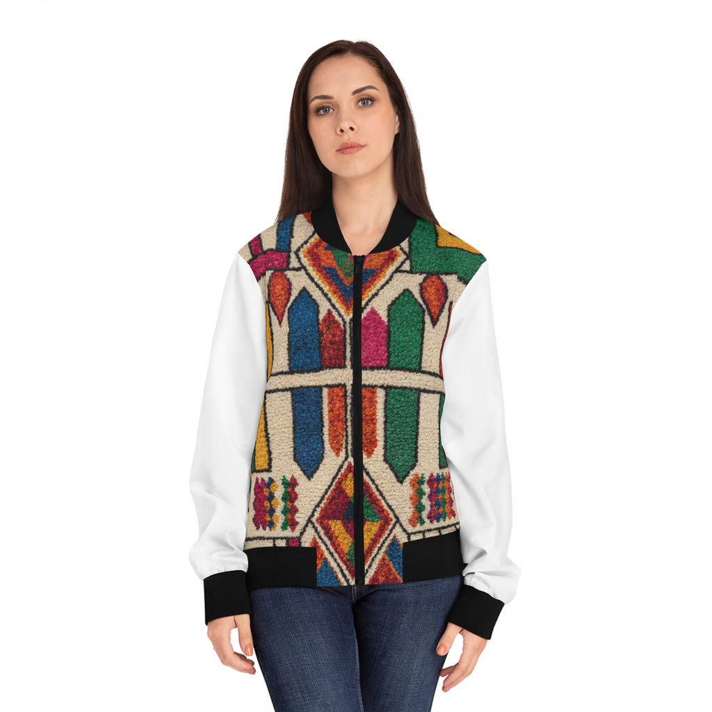 Colorful Geometric Kilim Moroccan Pattern Bomber Jacket