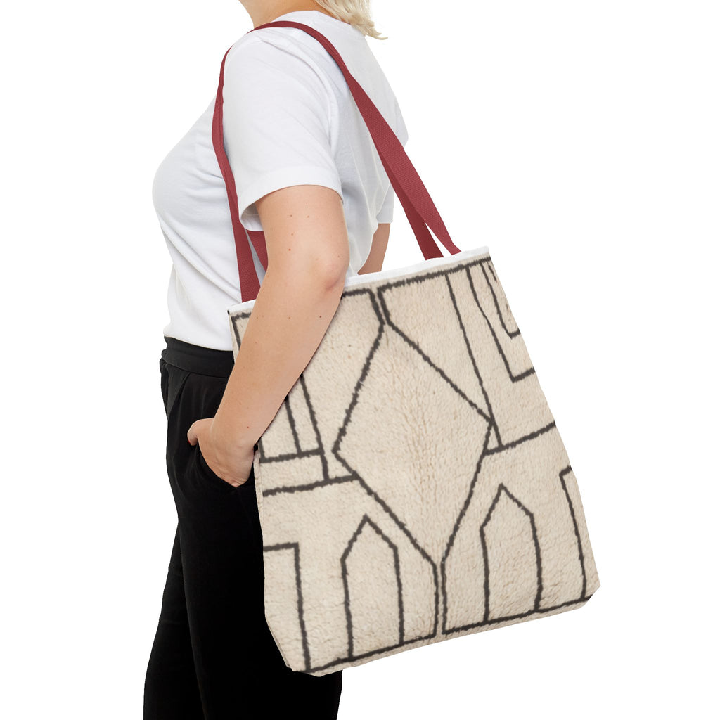 Neutral Geometric Diamond Pattern Tote Bag | Minimal Line Art