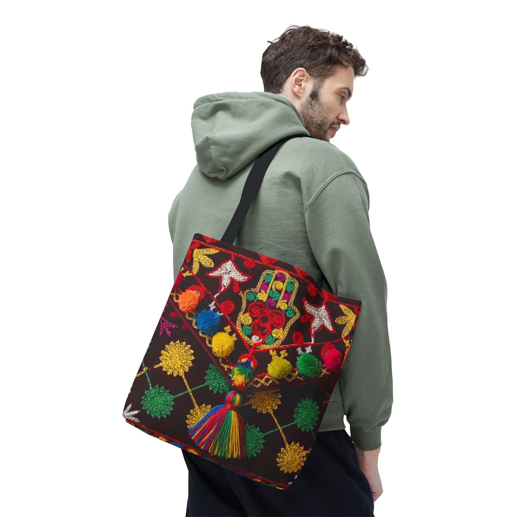 Marrakech Colors Tote Bag | Colorful Pom Pom Boho Print