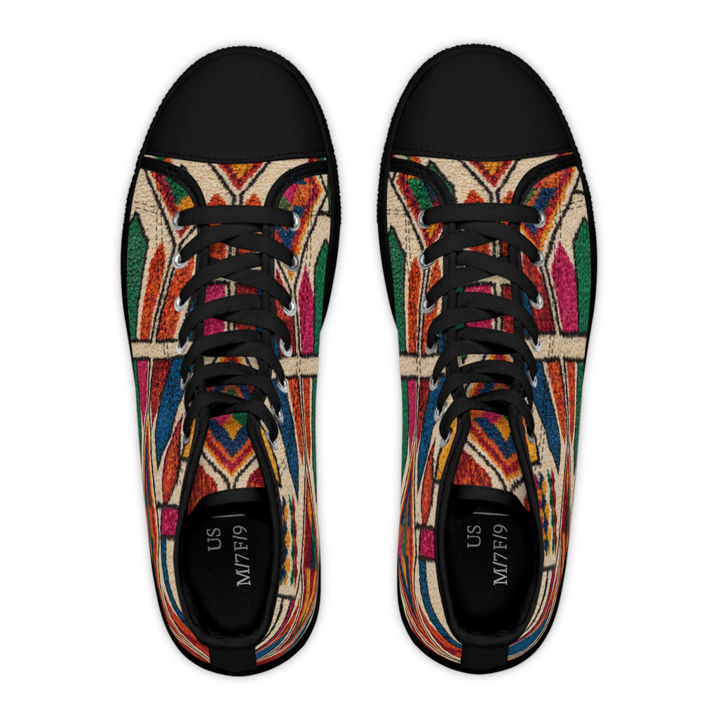 Colorful Geometric Pattern Women's High Top Sneakers | Moroccan Berber Print