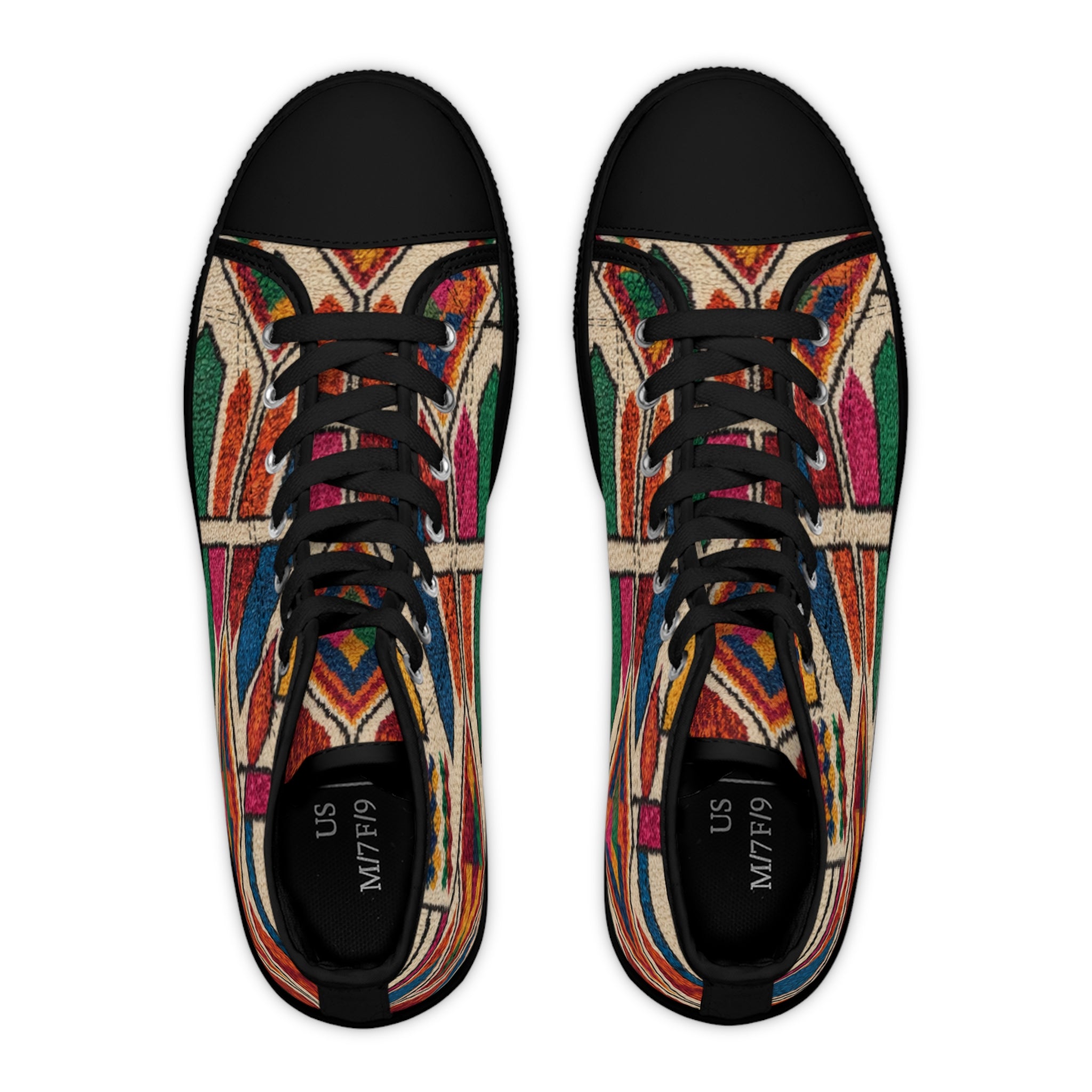 Colorful Geometric Pattern Women's High Top Sneakers | Moroccan Berber Print
