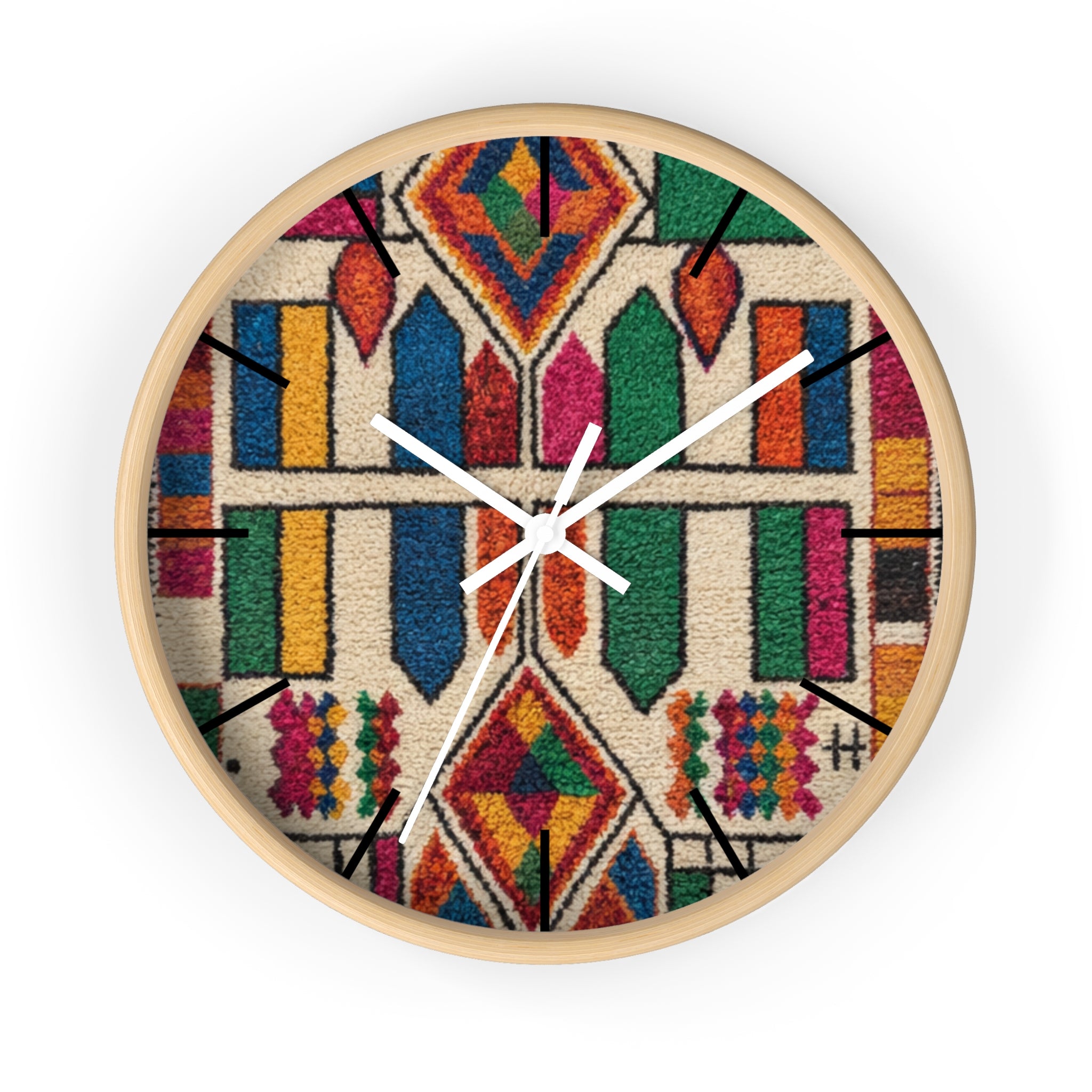 Colorful Moroccan Geometric Pattern Wall Clock | Boho Tile Design