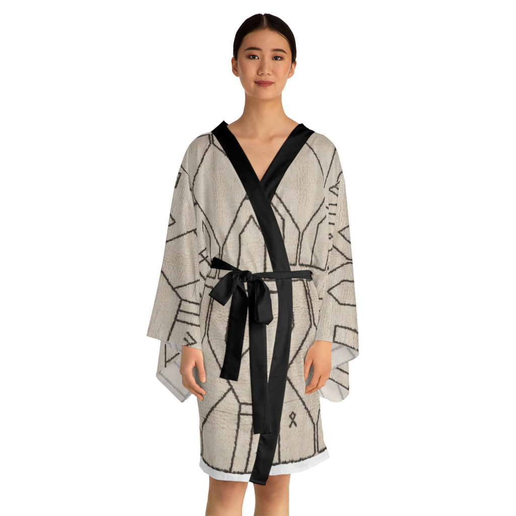 Geometric Mudcloth Pattern Kimono Robe | Long Sleeve