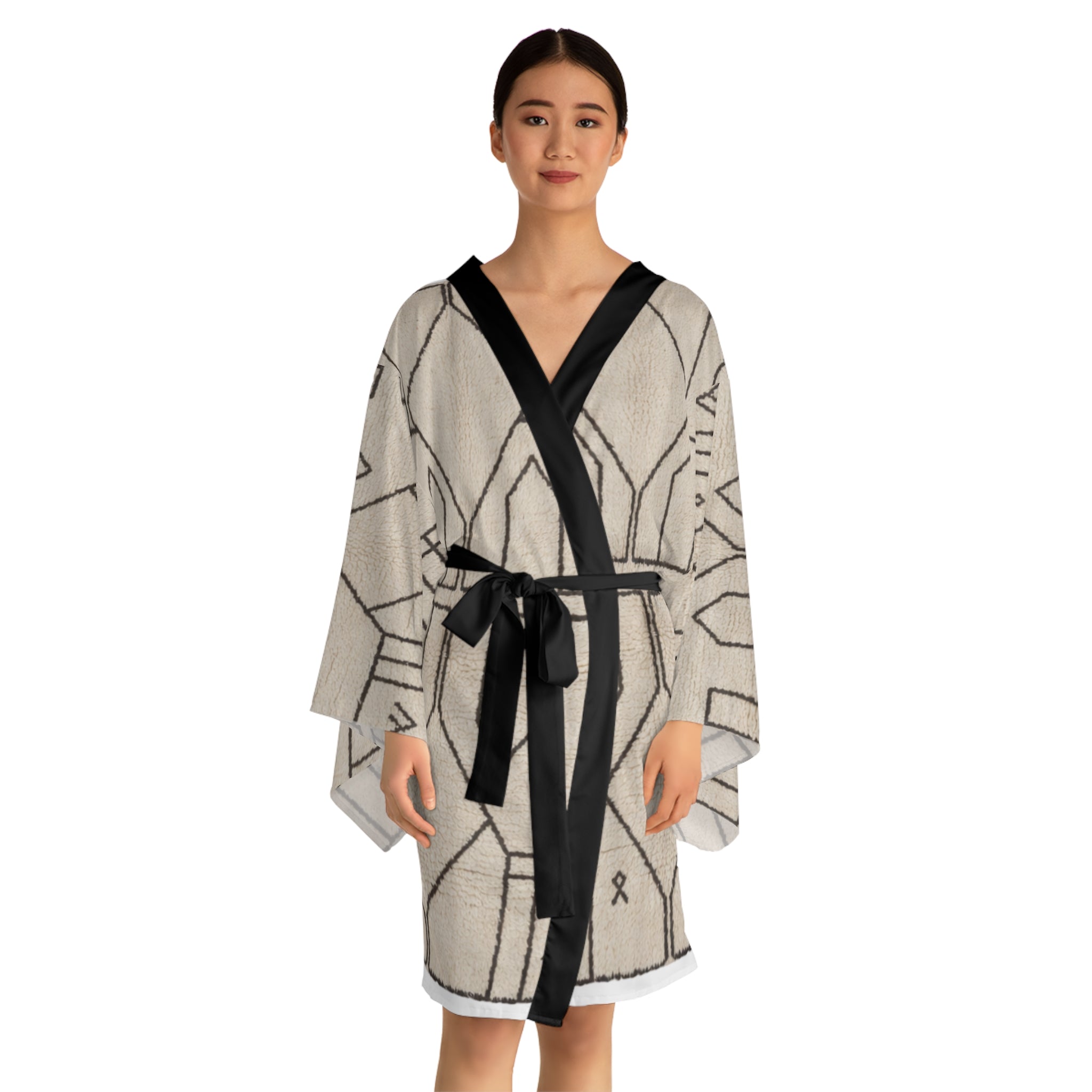 Geometric Mudcloth Pattern Kimono Robe | Long Sleeve
