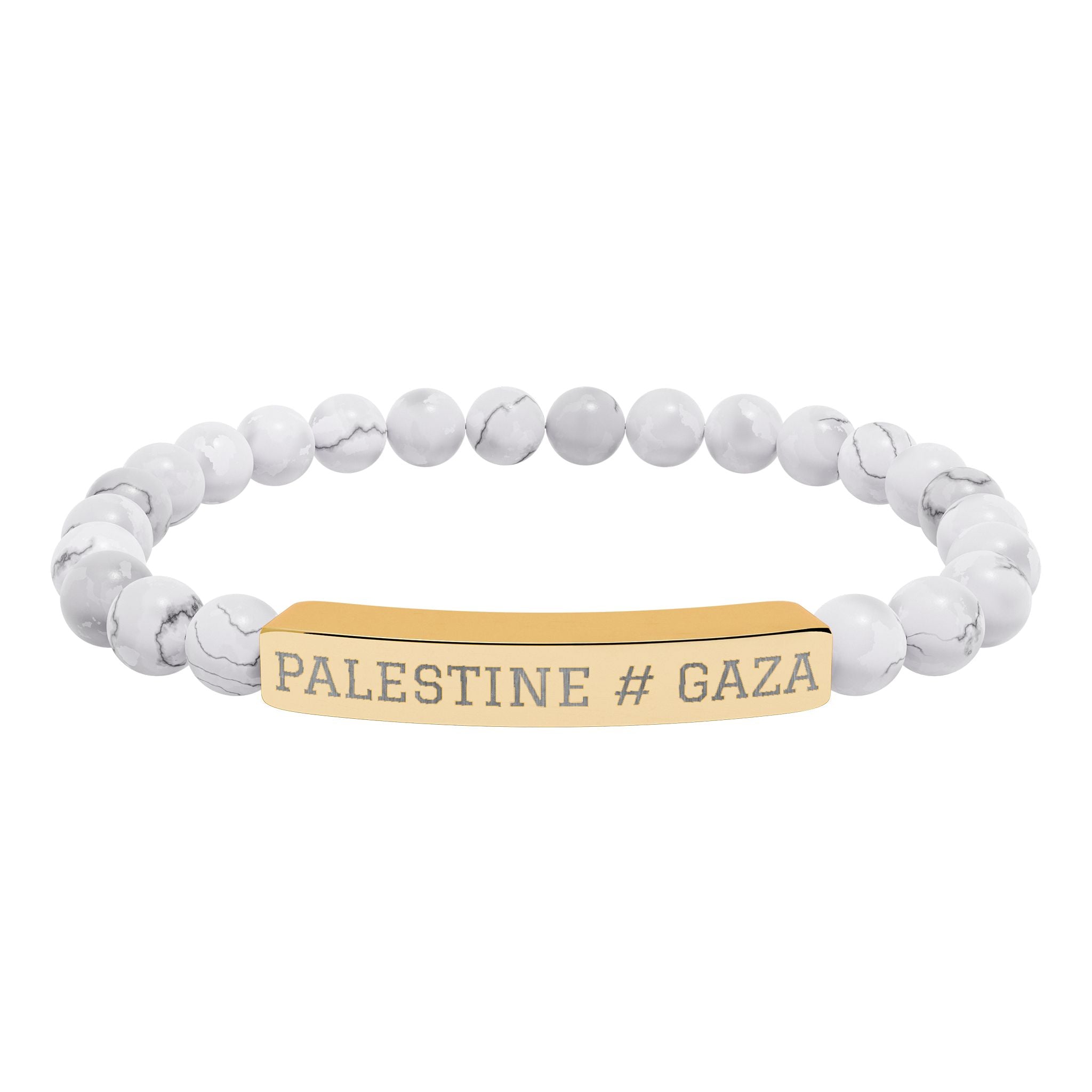 Palestine Engraved Bar Bracelet Natural Stone Stretch Bracelet | Beaded ID Bracelet