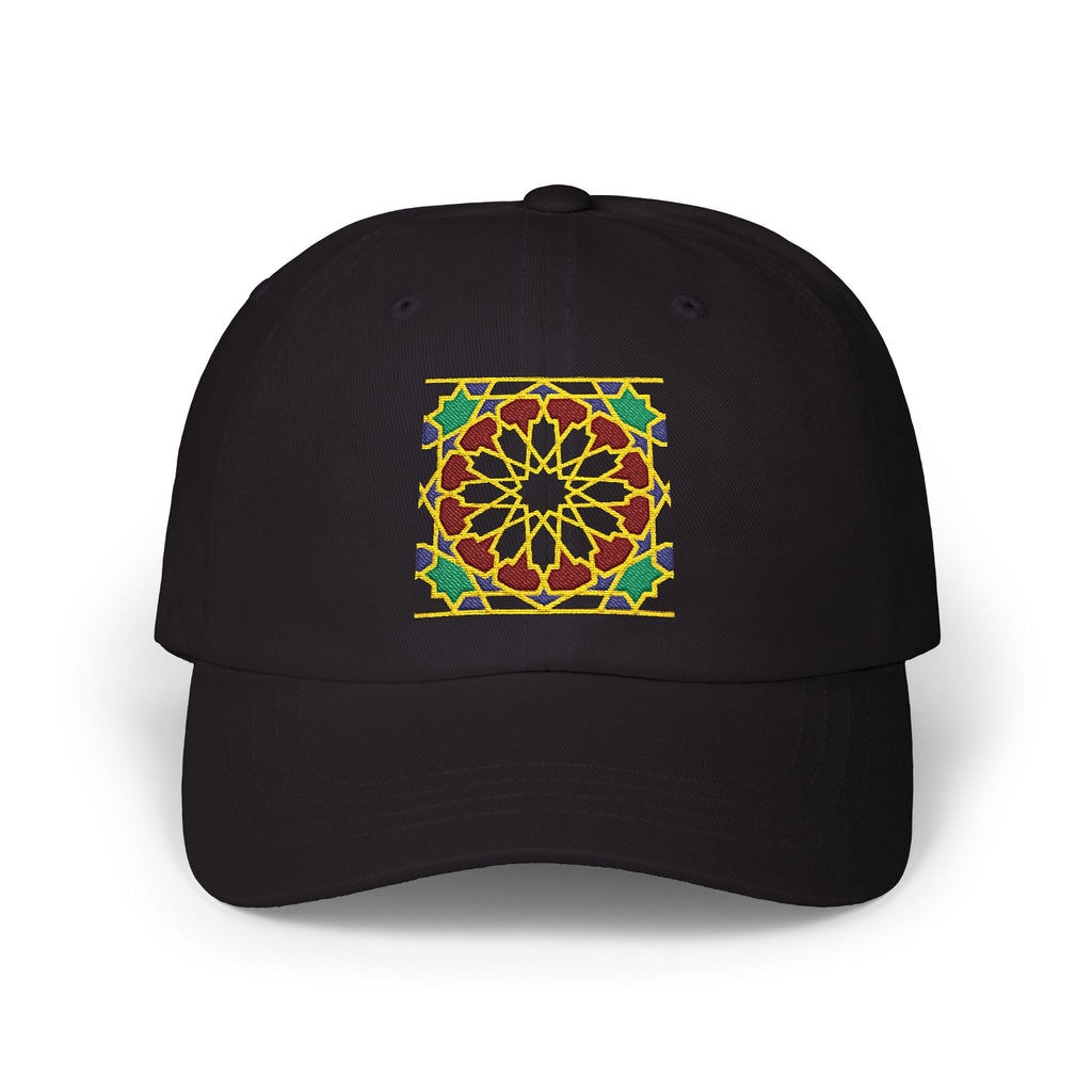 Floral Moroccan Mosaic Embroidered Dad Cap | White Cotton Baseball Hat