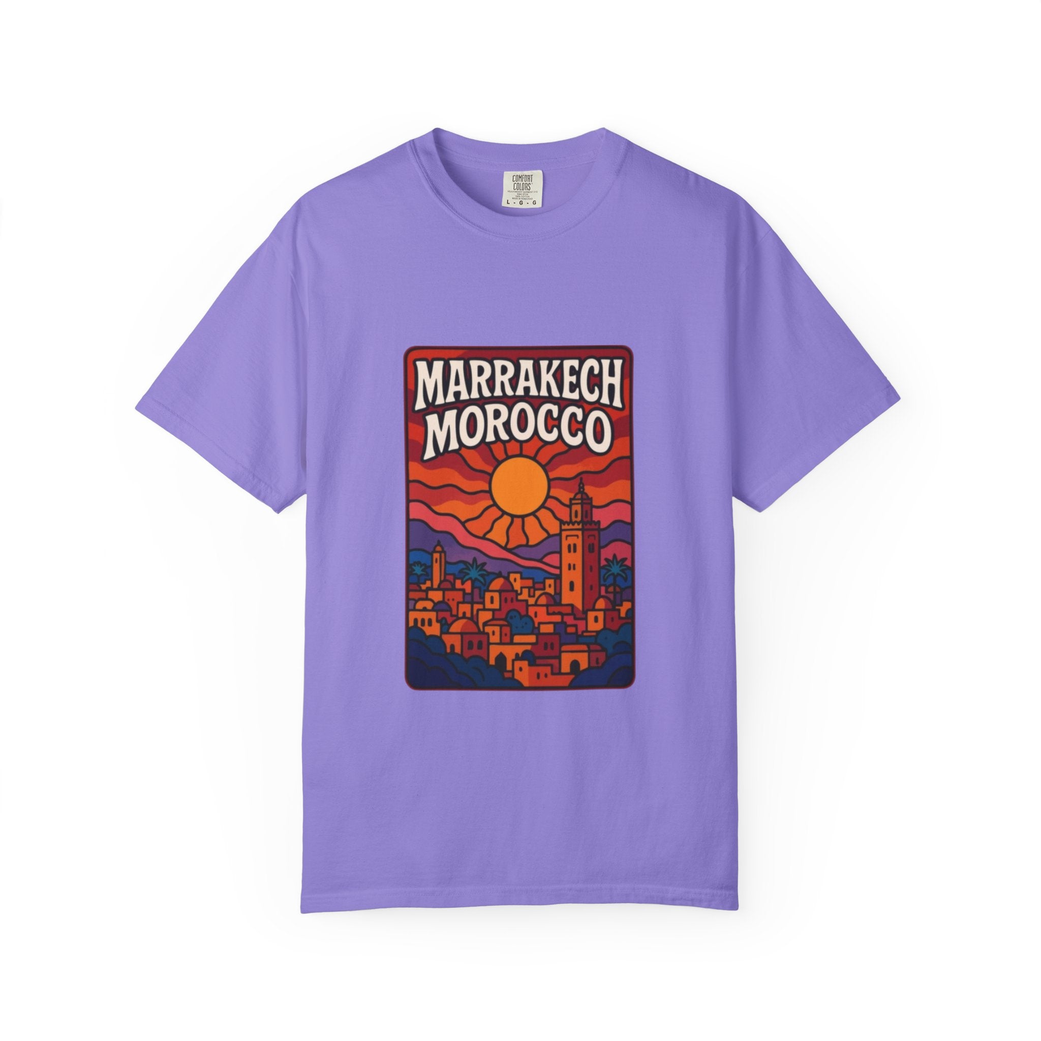 Marrakech Morocco Sunset Illustration T-Shirt | Moroccan Cityscape Tee