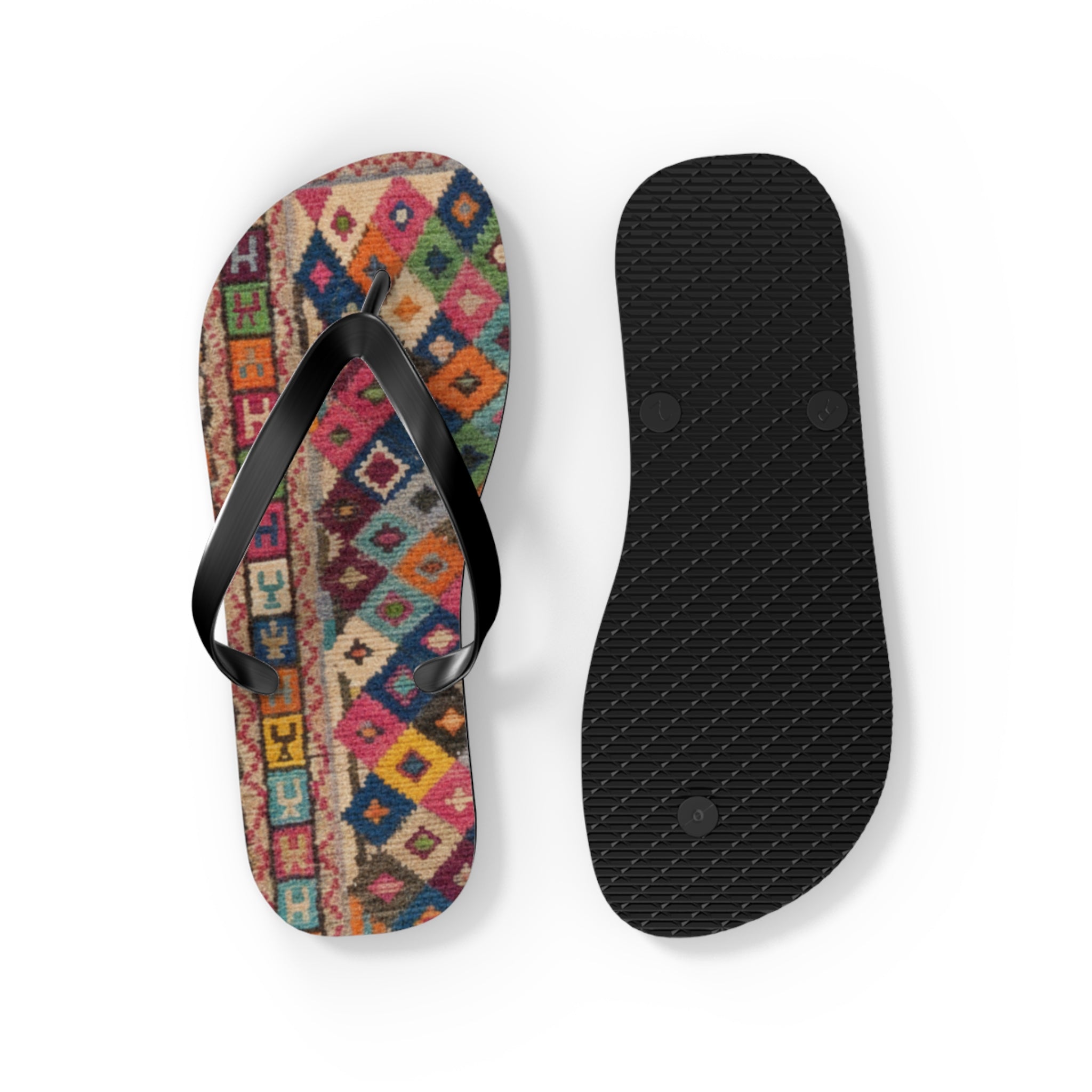 Boho Kilim Pattern Flip Flops | Colorful Tribal Slip-Ons