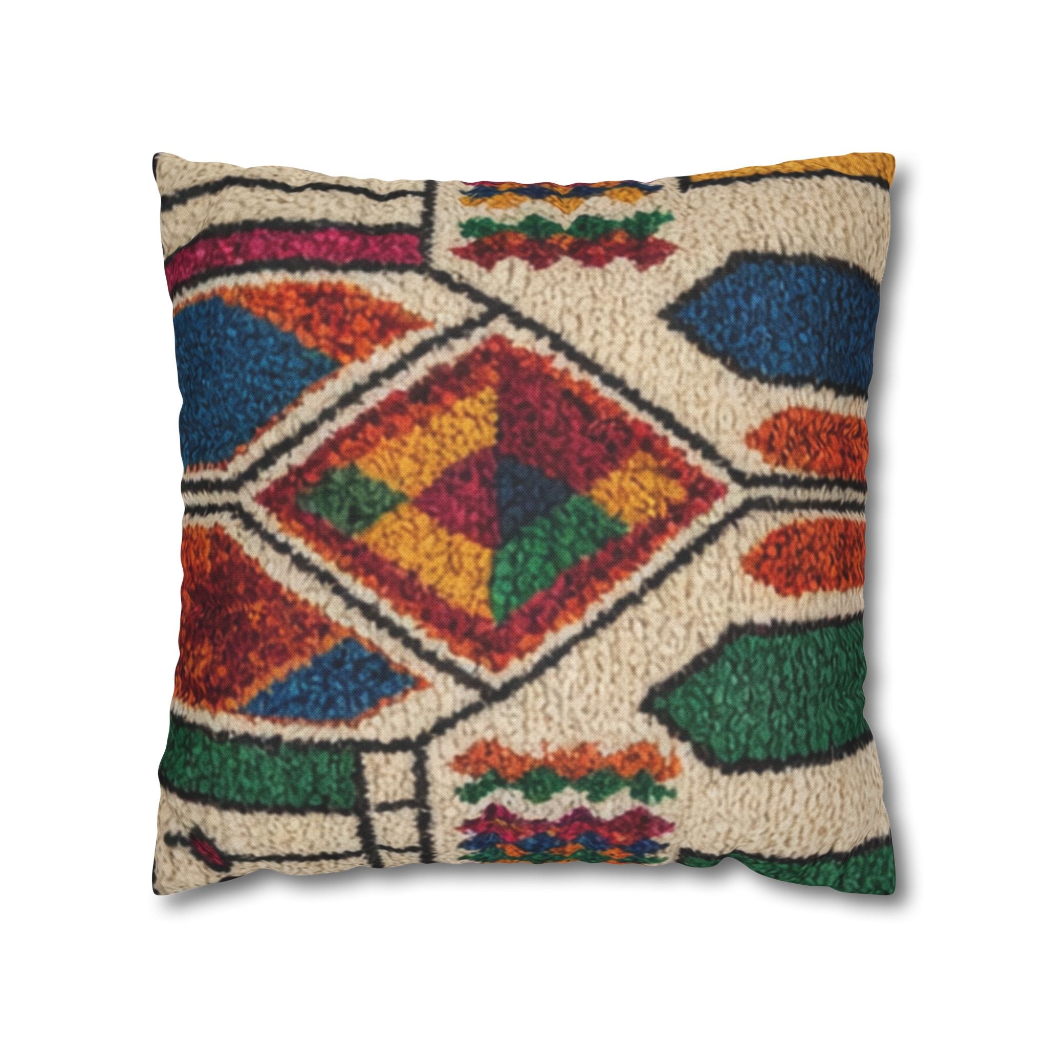 Moroccan Kilim Pattern Pillowcase Spun Polyester Square Pillowcase | Boho Geometric Throw