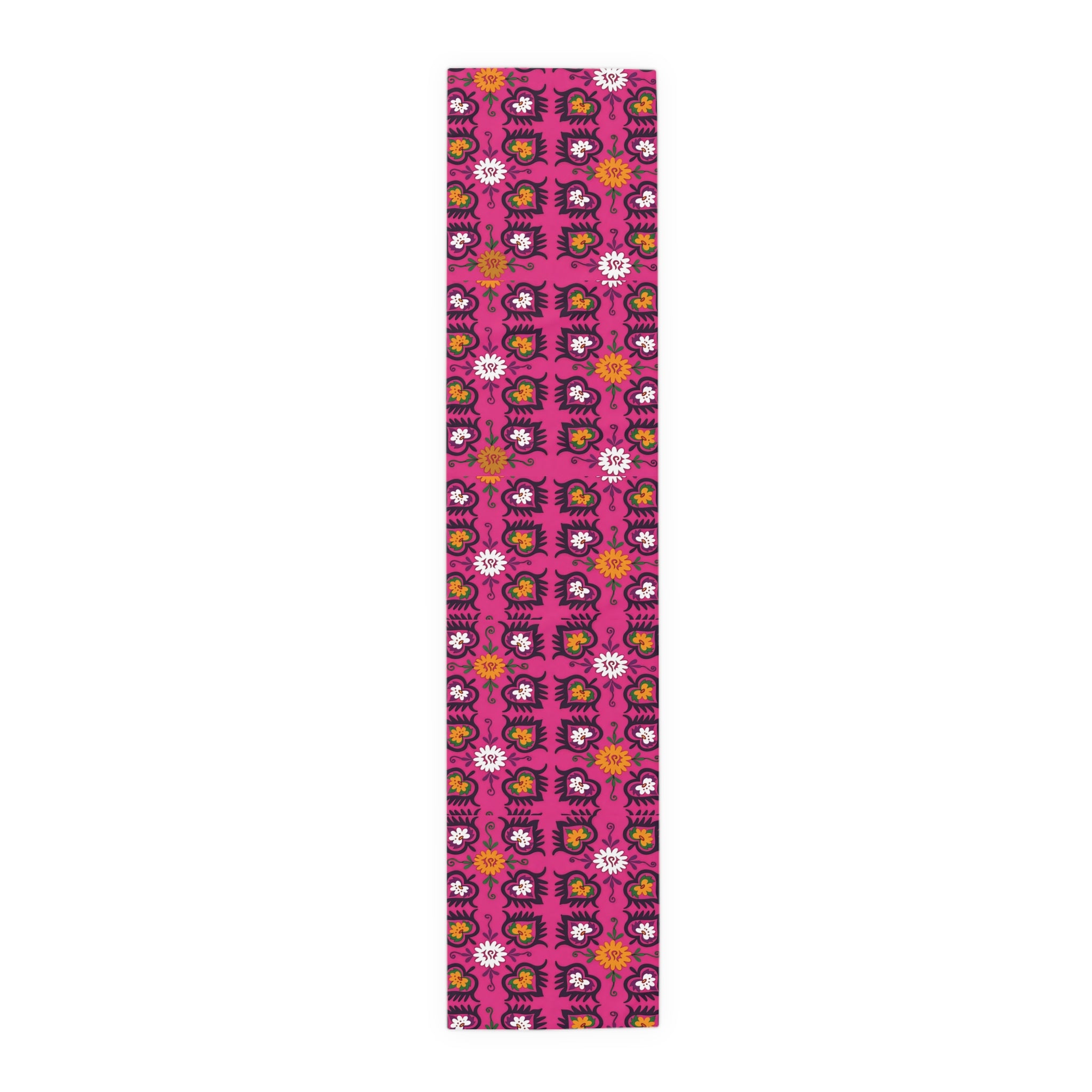 Pink Floral Pattern Table Runner | Boho Hearts Motif