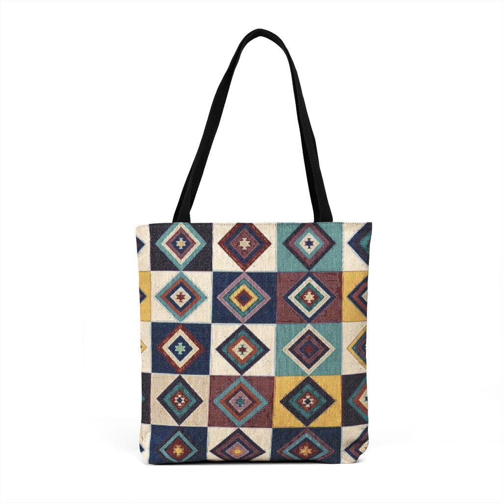 Boho Geometric Patchwork Woven Tote | Kilim Diamond Pattern Tote