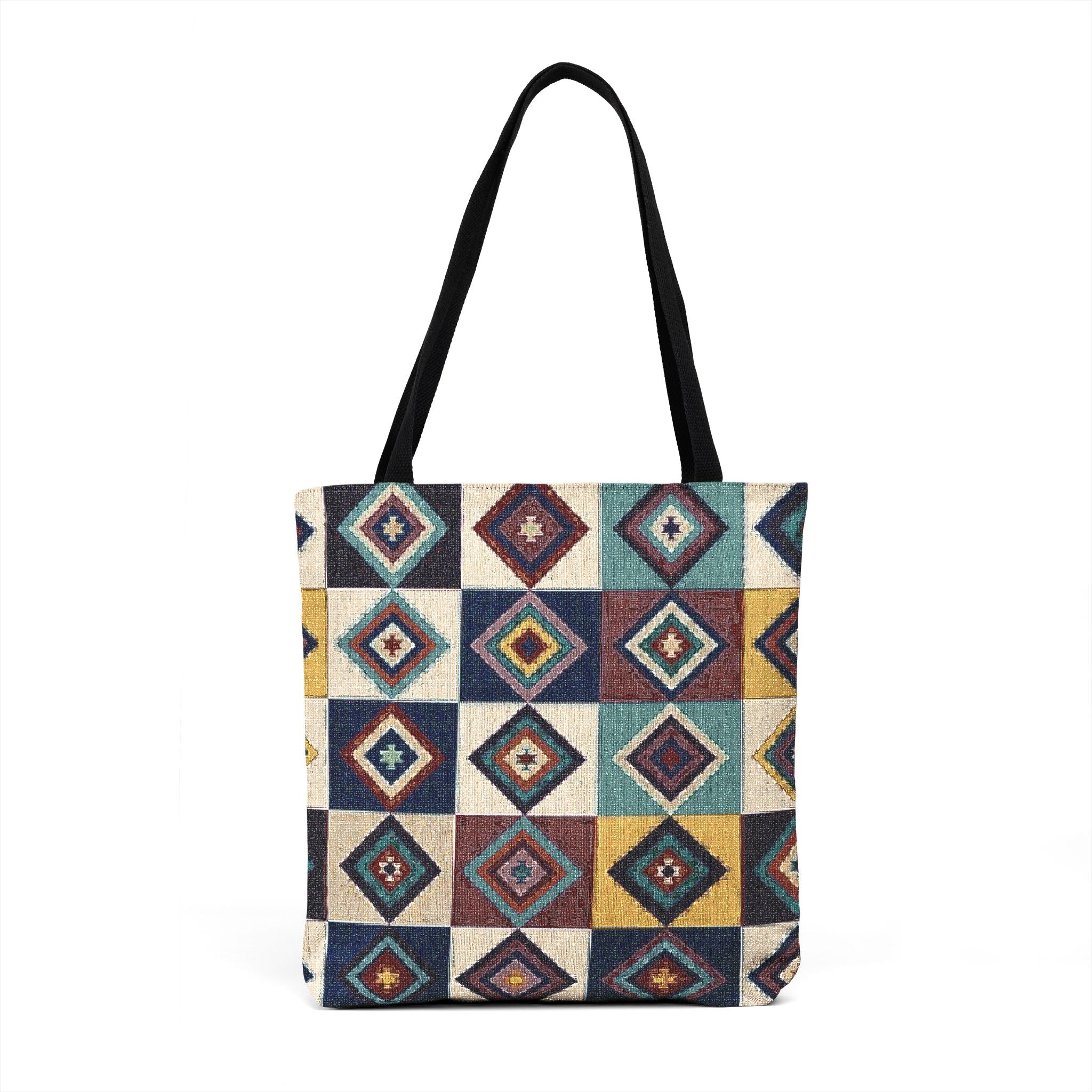 Boho Geometric Patchwork Woven Tote | Kilim Diamond Pattern Tote