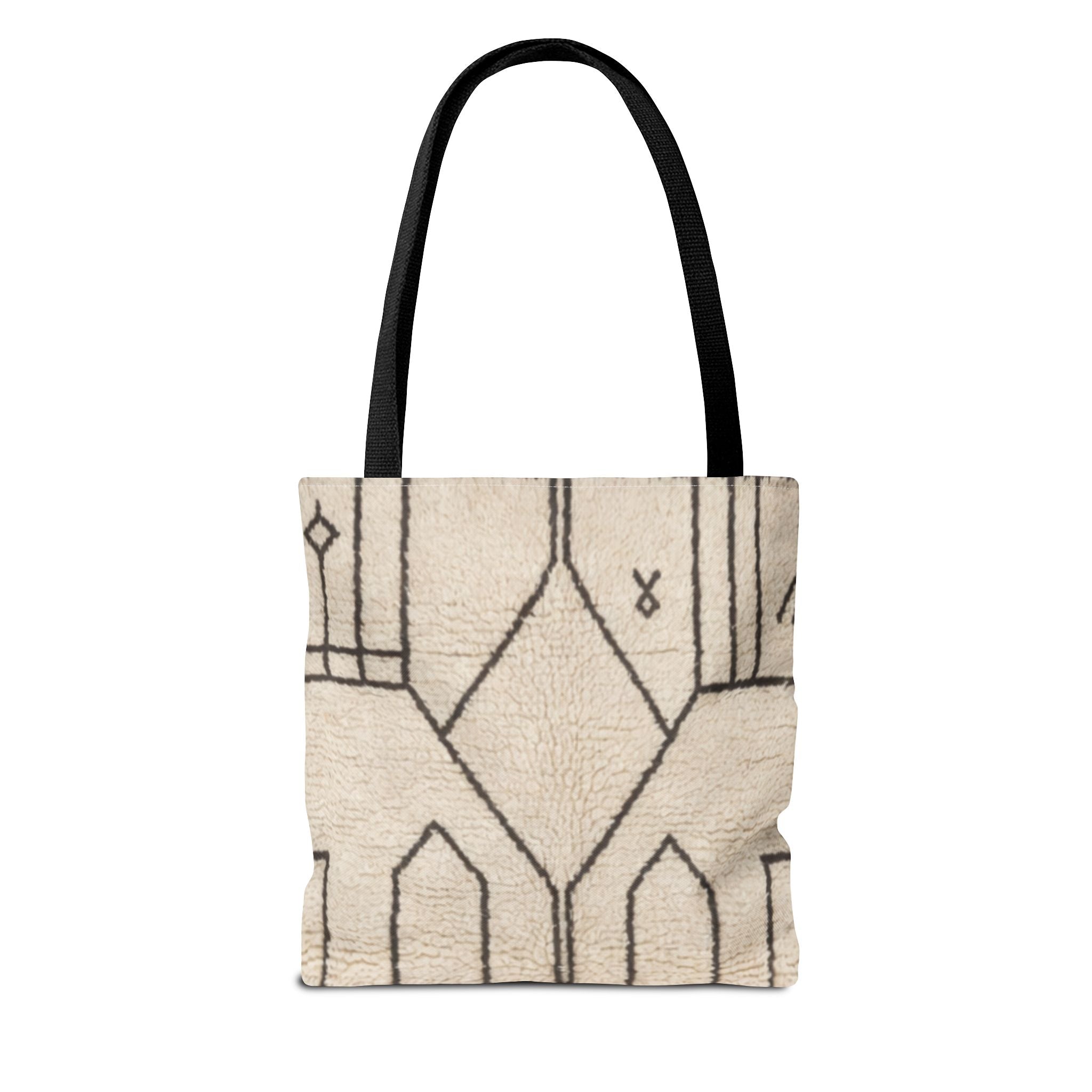 Neutral Geometric Diamond Pattern Tote Bag | Minimal Line Art