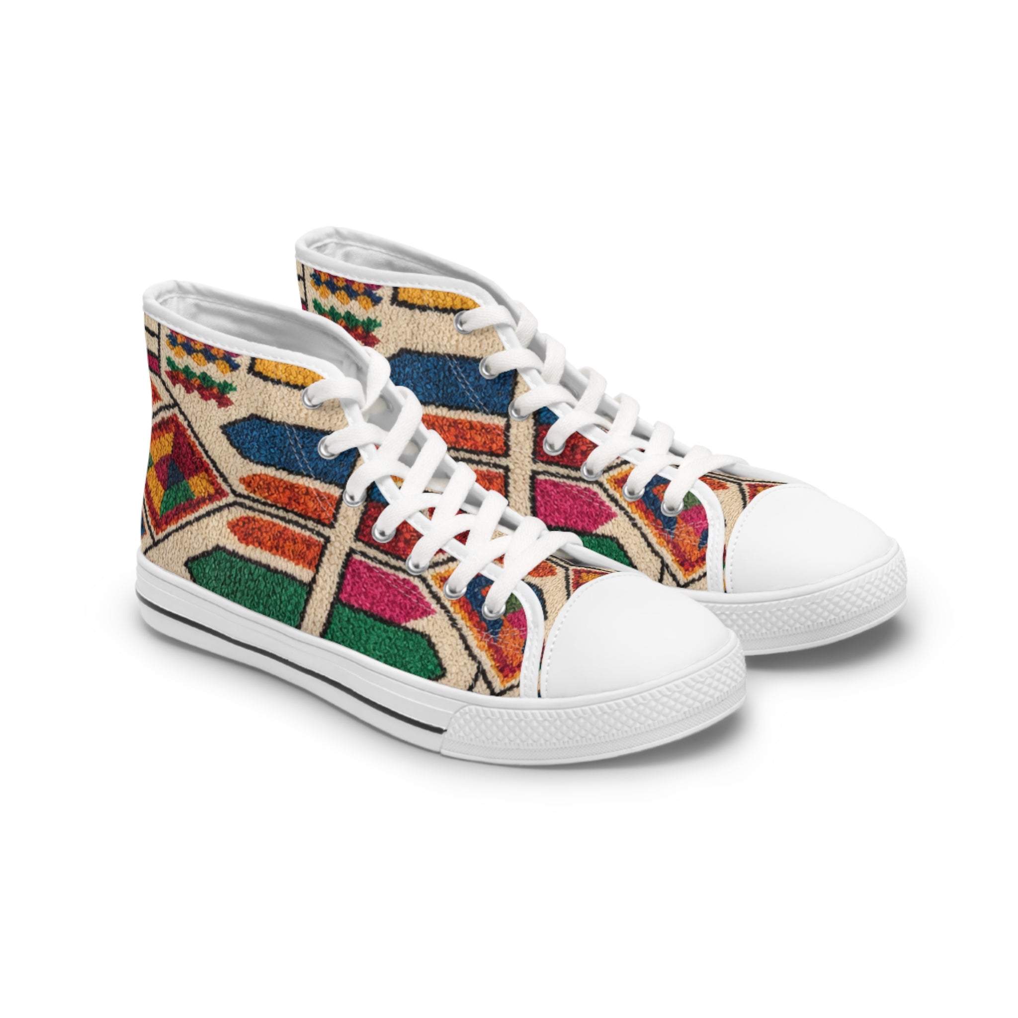 Colorful Geometric Pattern Women's High Top Sneakers | Moroccan Berber Print