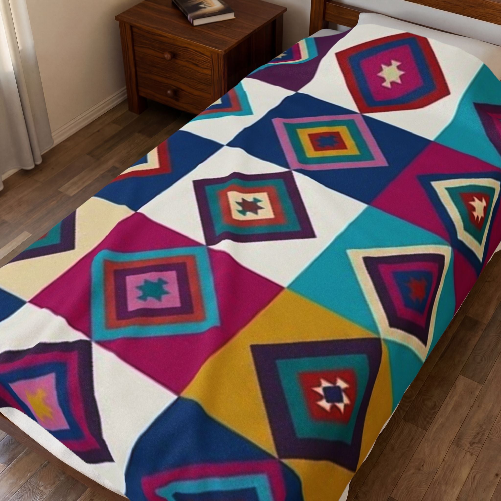 Southwestern Diamond Pattern Velveteen Plush Blanket | Colorful Geometric Throw
