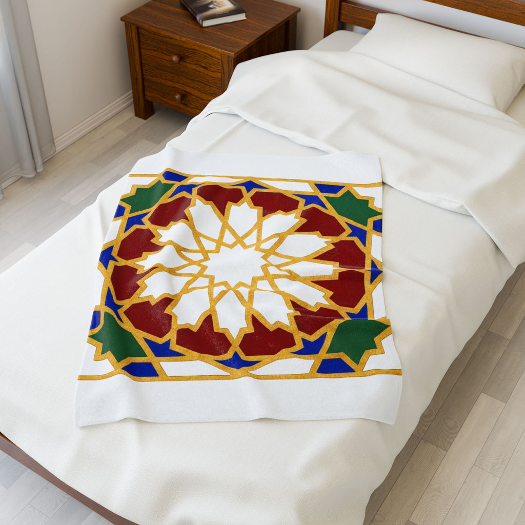 Geometric Moroccan Tile Velveteen Plush Blanket | Starburst Pattern
