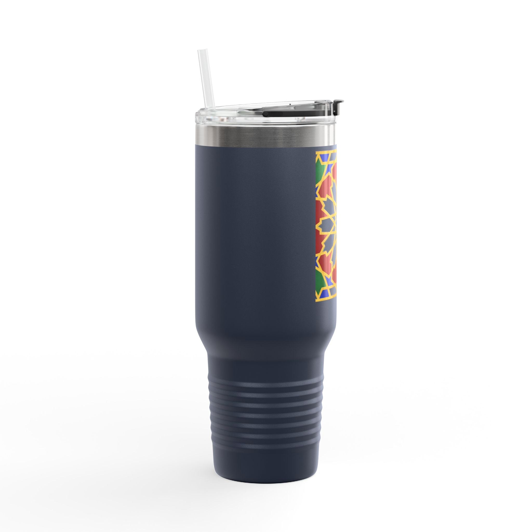 Moroccan Tile Floral Pattern Insulated Travel Mug 40oz | Boho Geometric Drink Tumbler