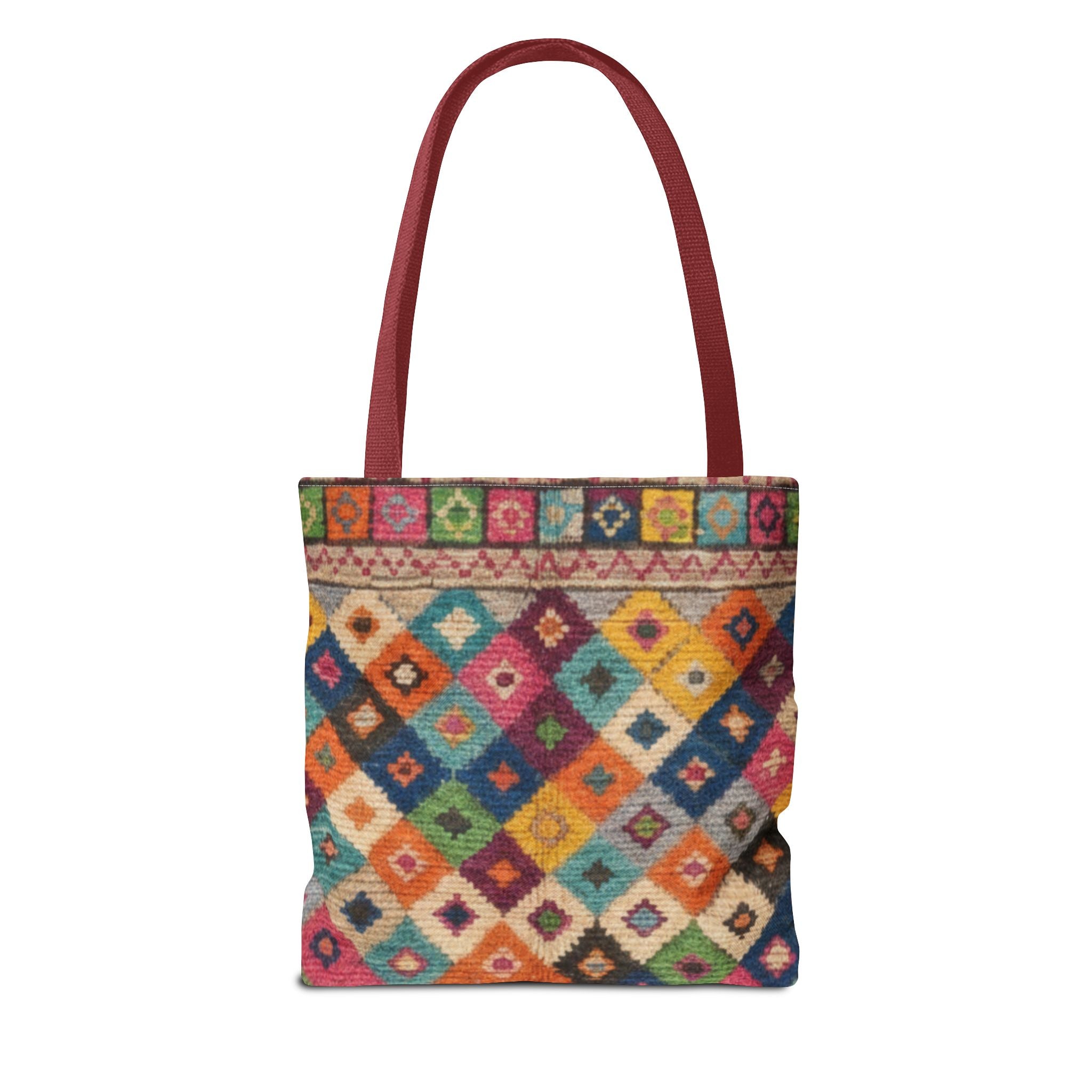 Colorful Kilim Diamond Pattern Tote Bag | Boho Tribal Aztec Shopper