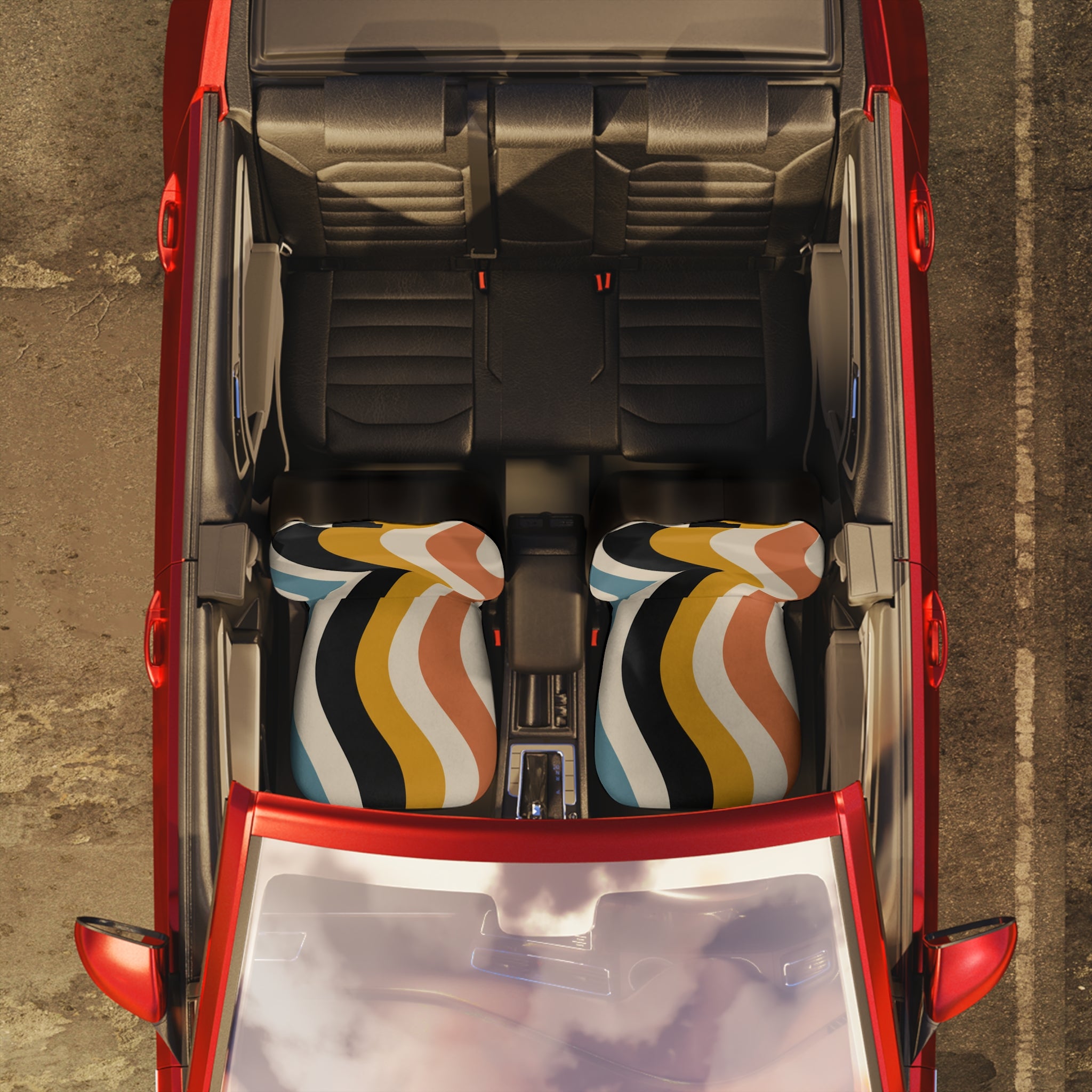 Retro Wavy Stripes Car Seat Covers | Abstract 70s Pattern