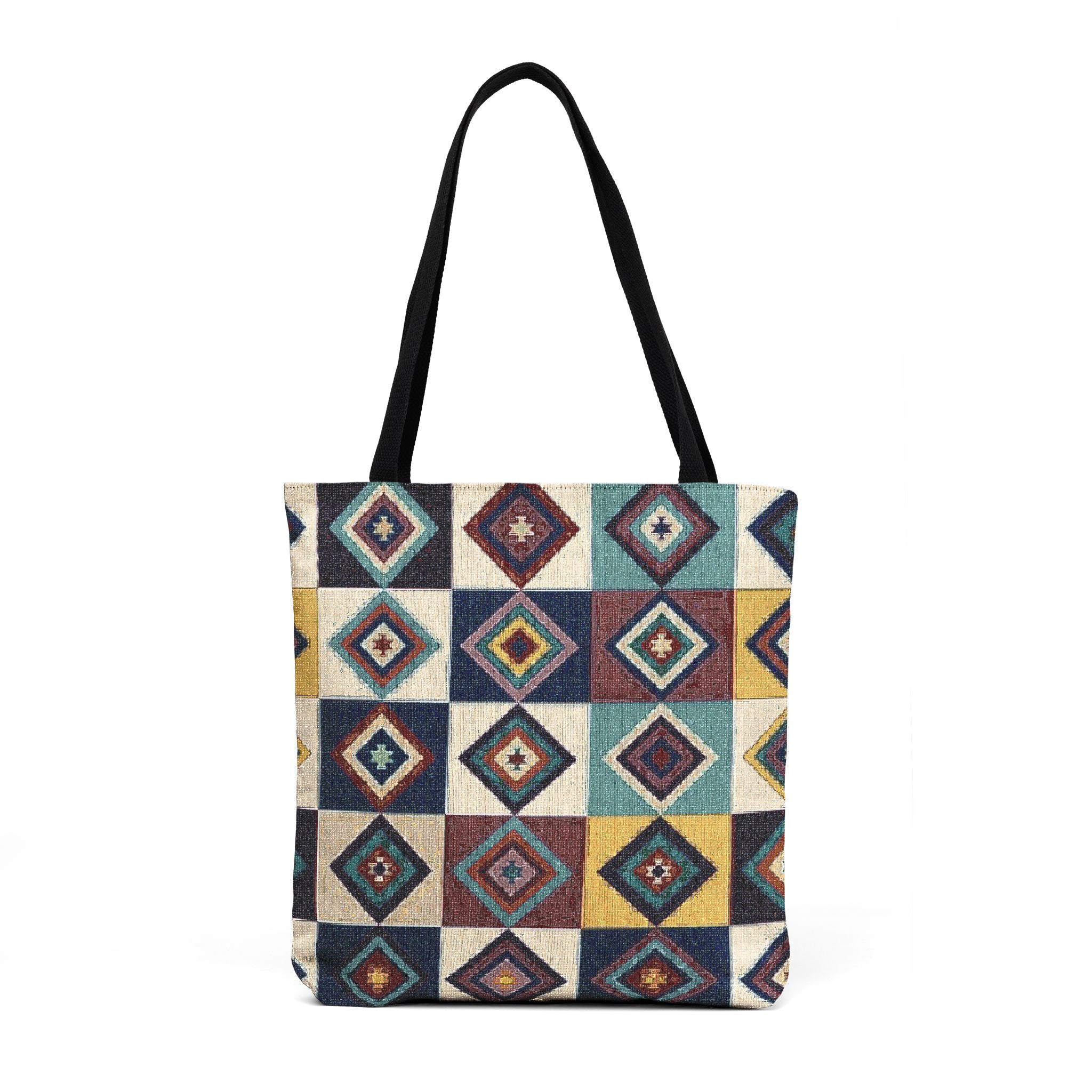 Boho Geometric Patchwork Woven Tote | Kilim Diamond Pattern Tote
