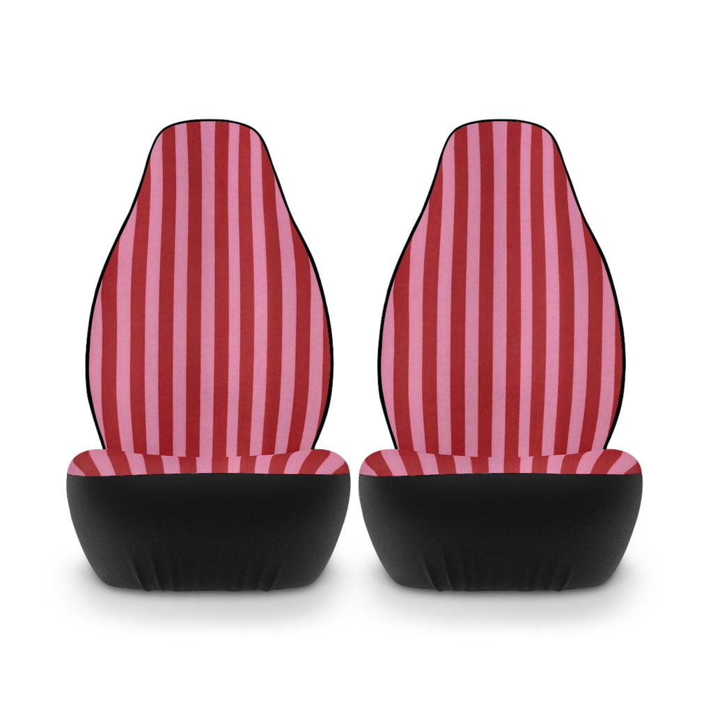 Red and Pink Vertical Stripe Car Seat Covers | Striped Auto Seat Protector