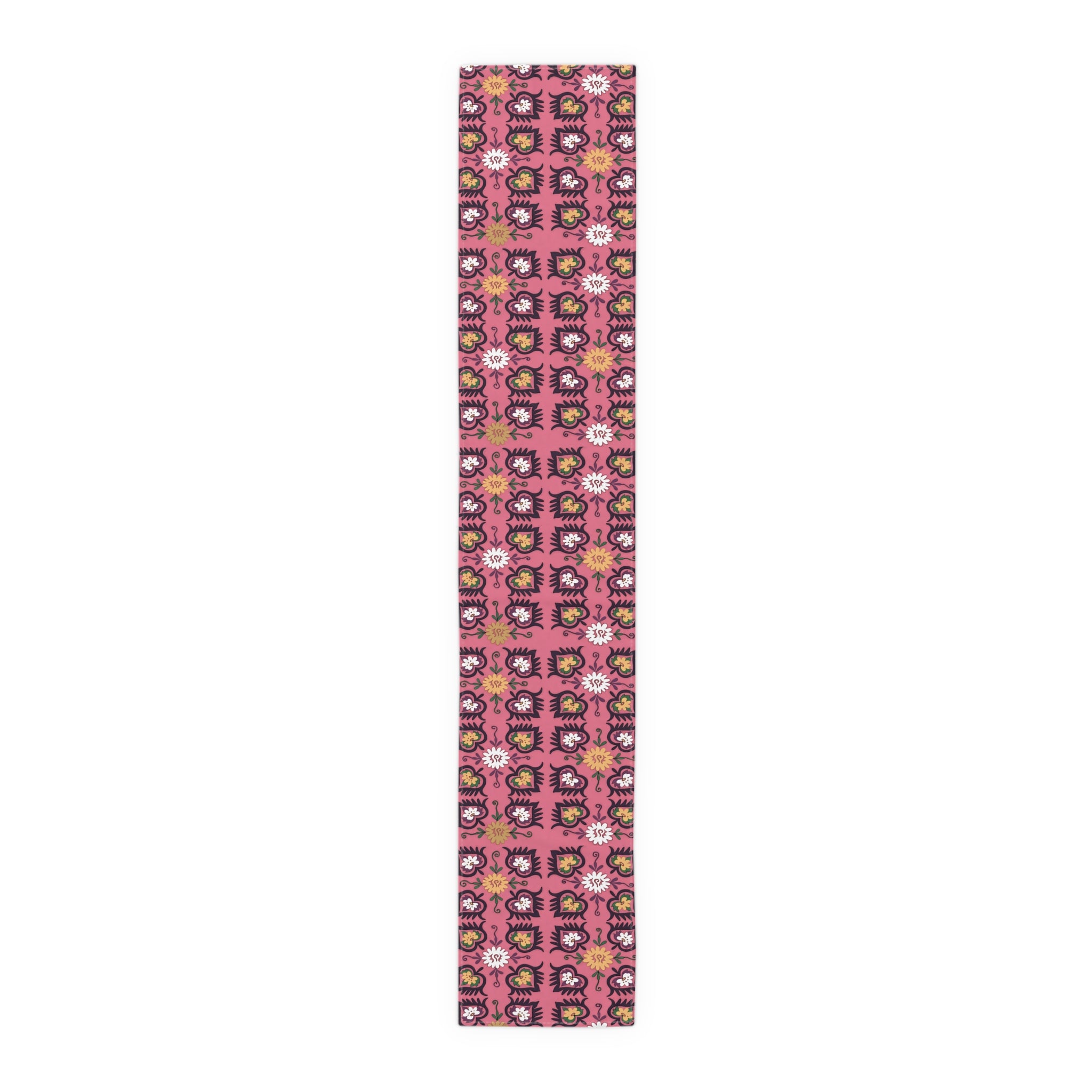 Pink Floral Pattern Table Runner | Boho Hearts Motif