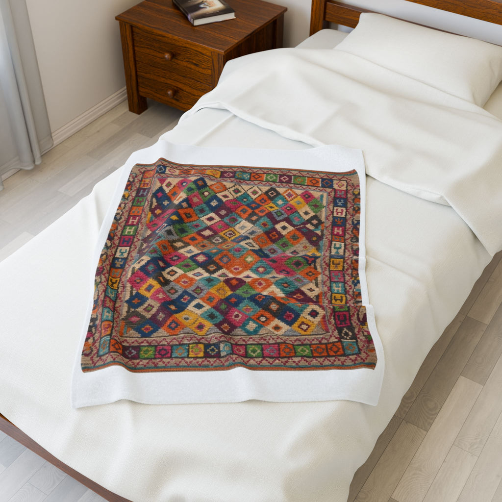 Colorful Kilim Diamond Pattern Blanket | Bohemian Geometric Throw
