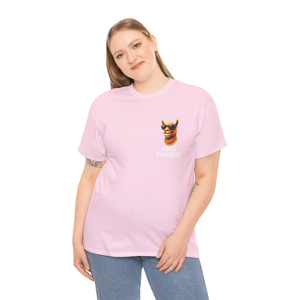 Coco Chamelle Tee Shirt - Cool Camel with Sunglasses & Gold Chain