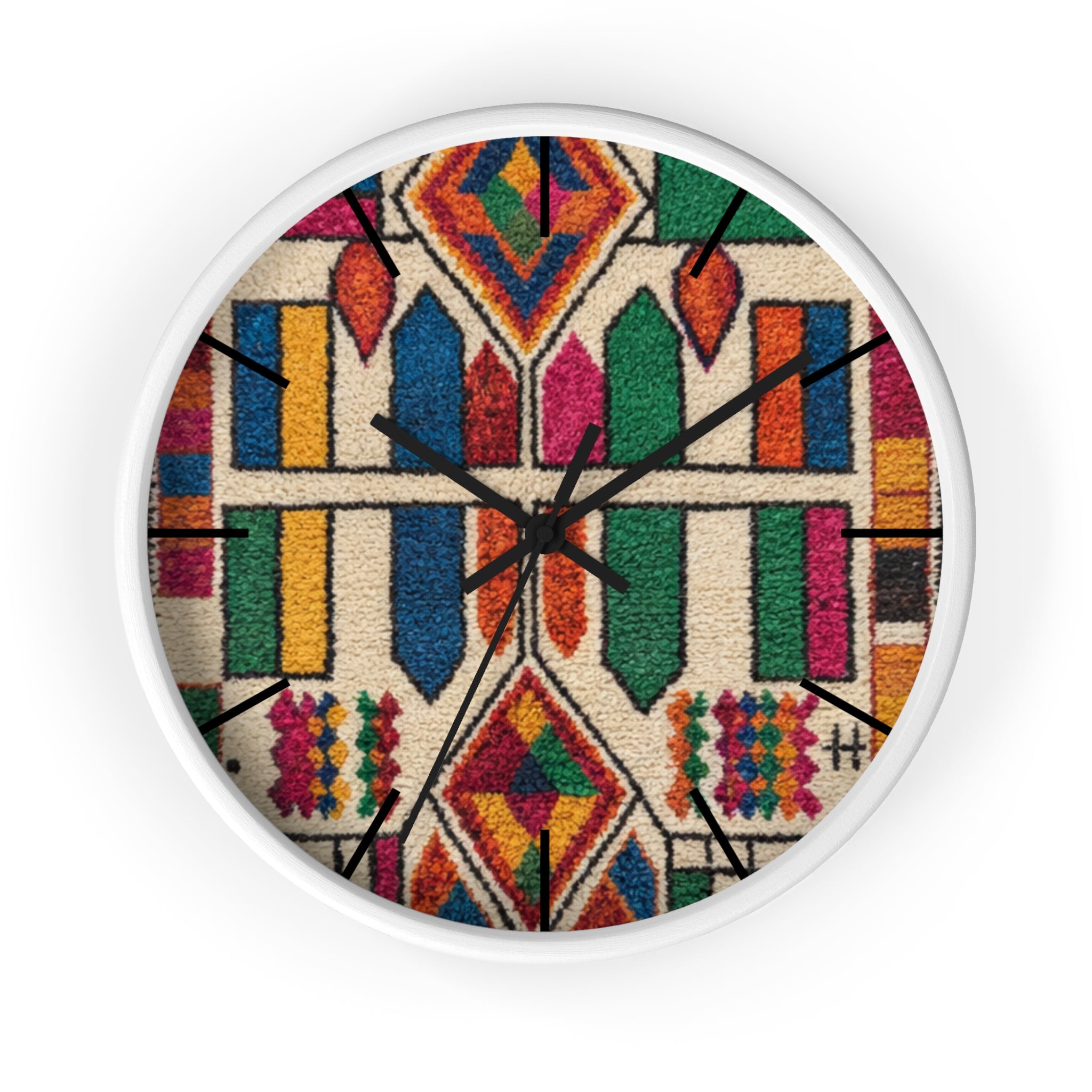Colorful Moroccan Geometric Pattern Wall Clock | Boho Tile Design
