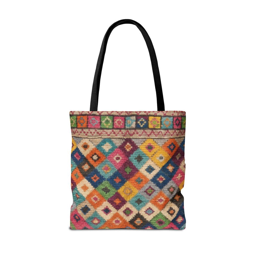 Colorful Kilim Diamond Pattern Tote Bag | Boho Tribal Aztec Shopper