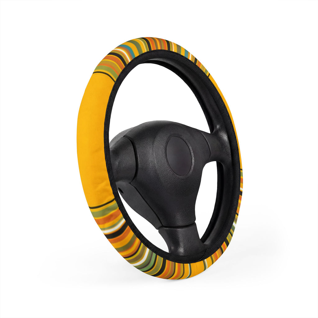 Yellow Stripe Car Steering Wheel Cover | Orange Green Pattern