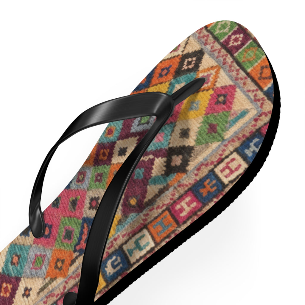 Boho Kilim Pattern Flip Flops | Colorful Tribal Slip-Ons