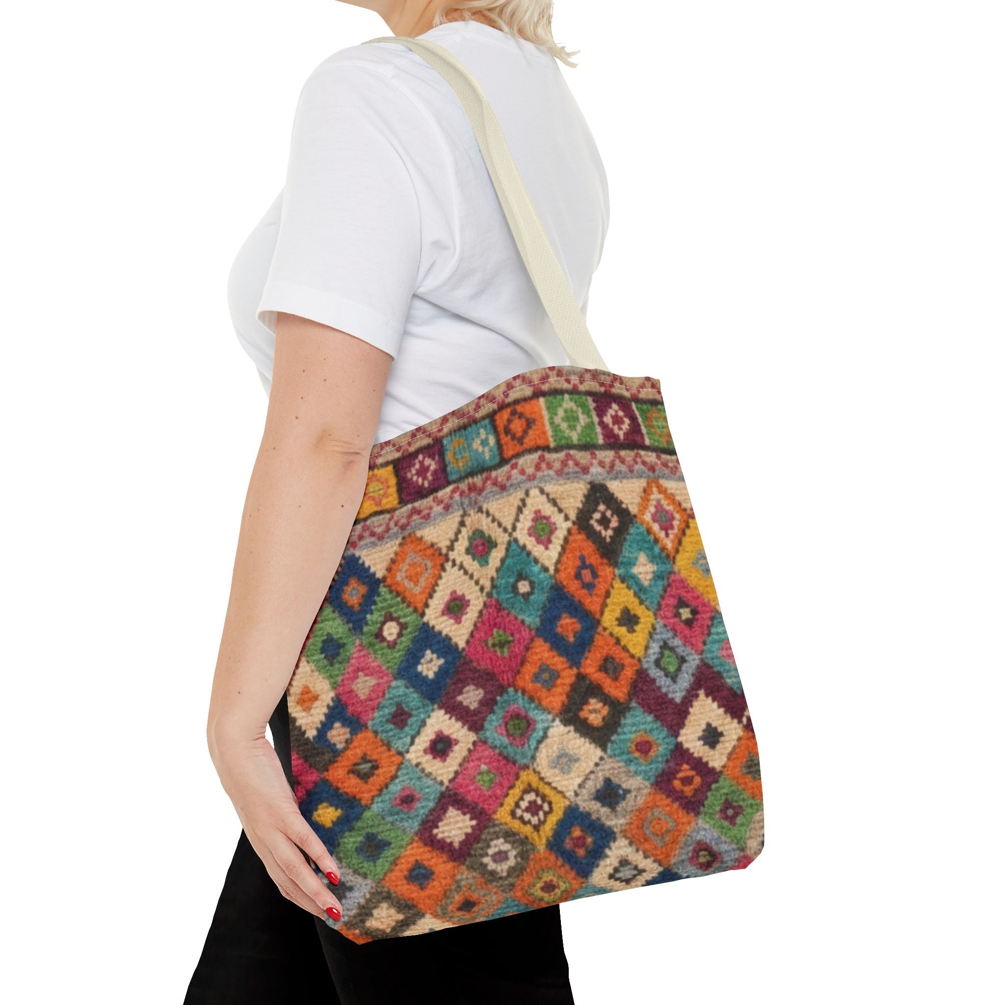 Colorful Kilim Diamond Pattern Tote Bag | Boho Tribal Aztec Shopper