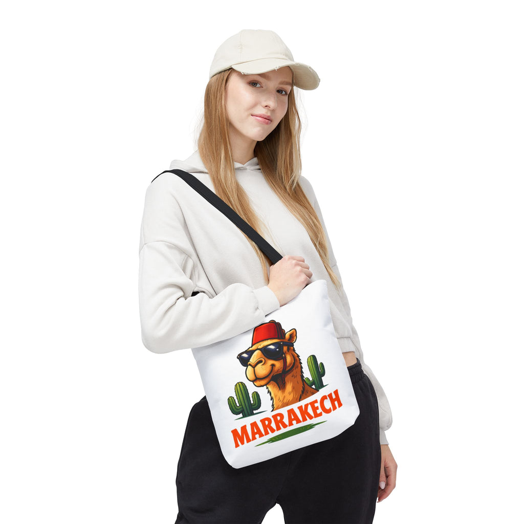 Marrakech Coco Chamelle Tote Bag — Cool Camel with Sunglasses Travel Tote