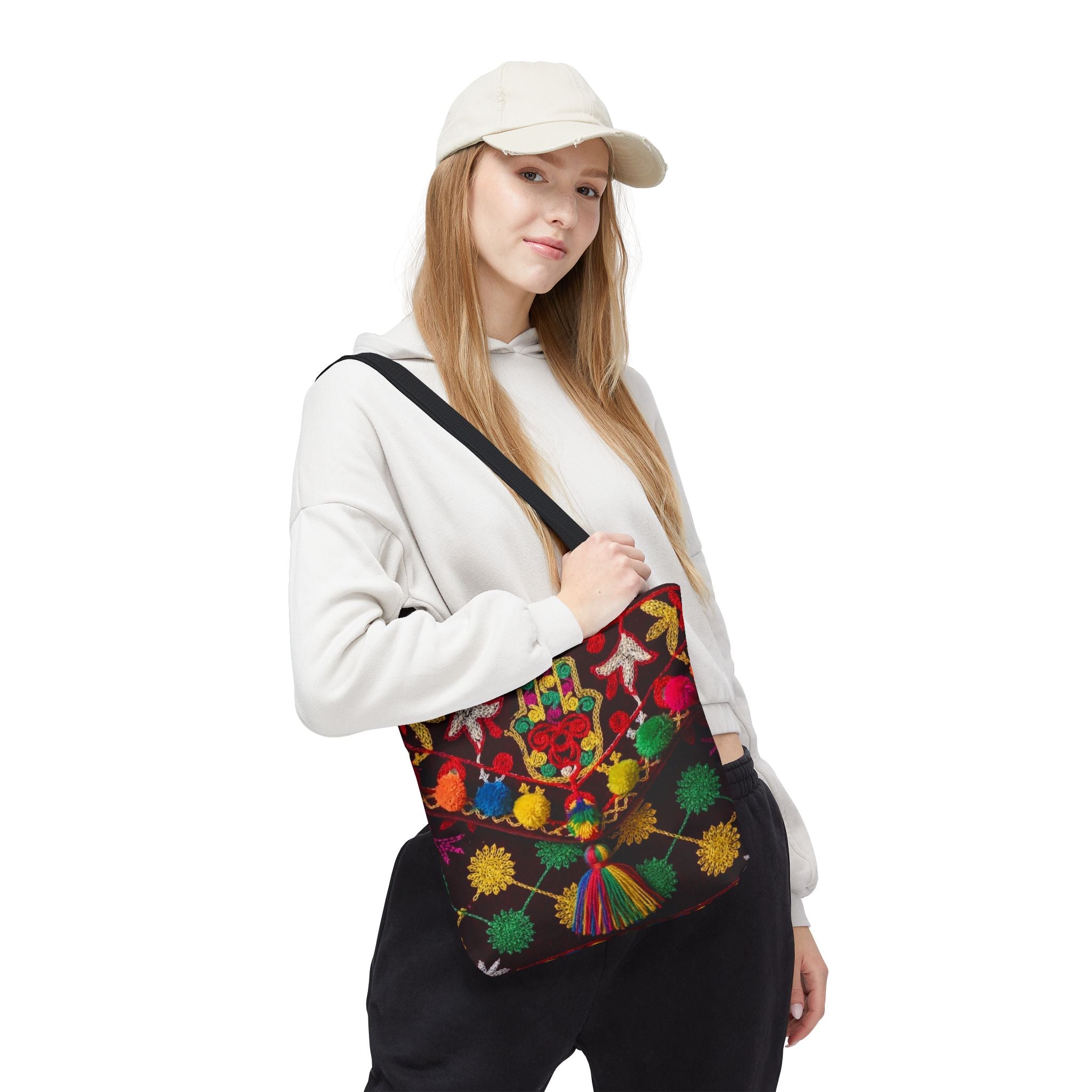 Marrakech Colors Tote Bag | Colorful Pom Pom Boho Print