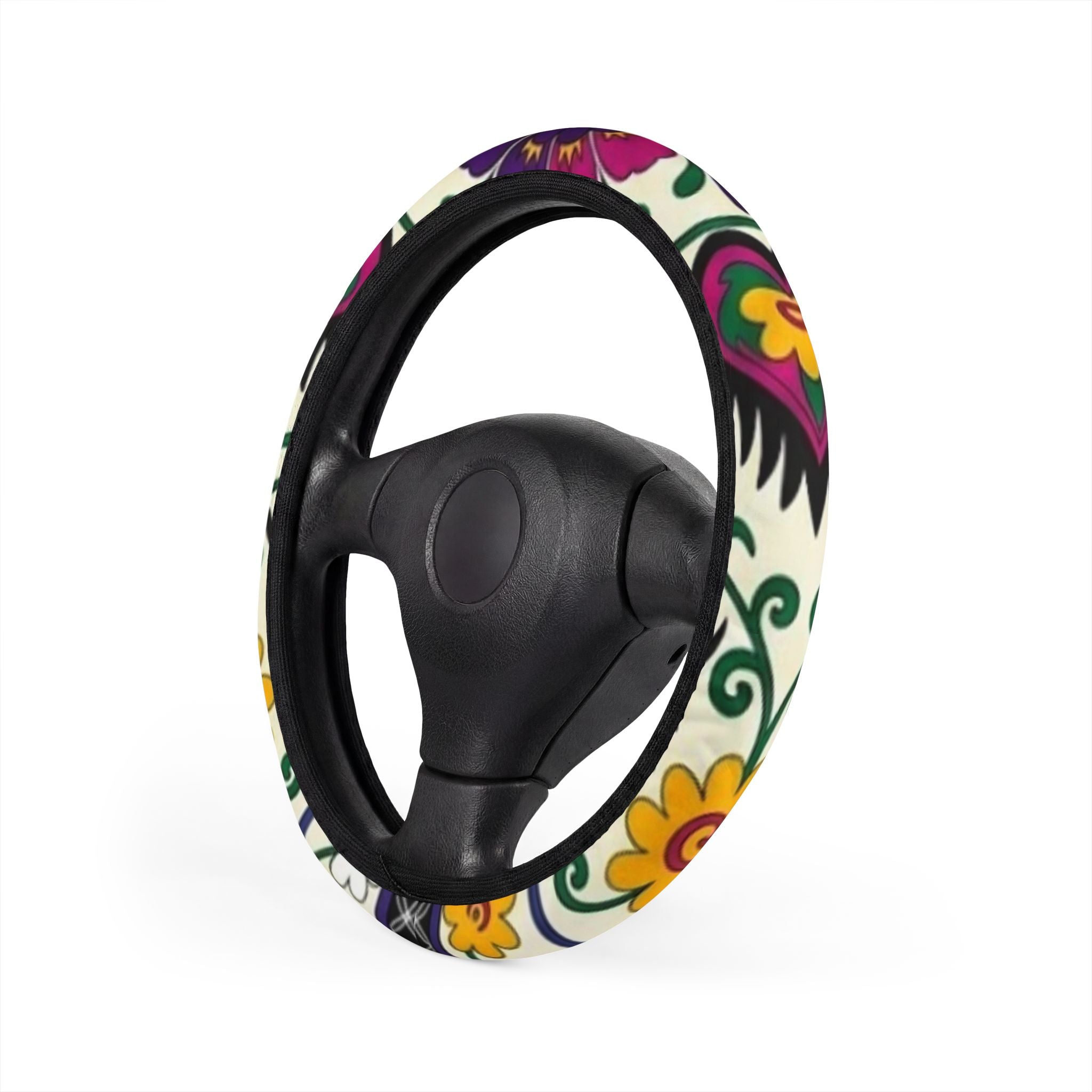 Floral Paisley Pattern Car Steering Wheel Cover | Colorful Boho Design