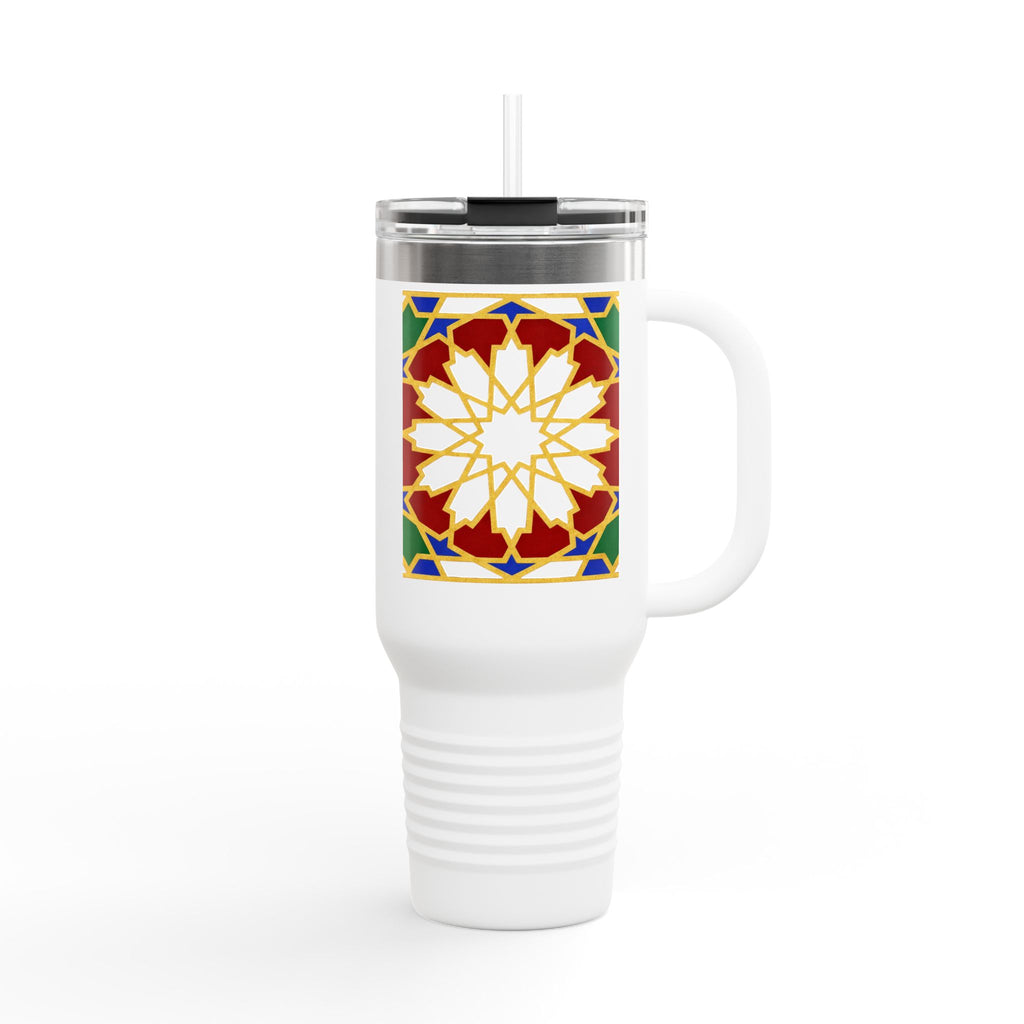 Moroccan Tile Floral Pattern Insulated Travel Mug 40oz | Boho Geometric Drink Tumbler
