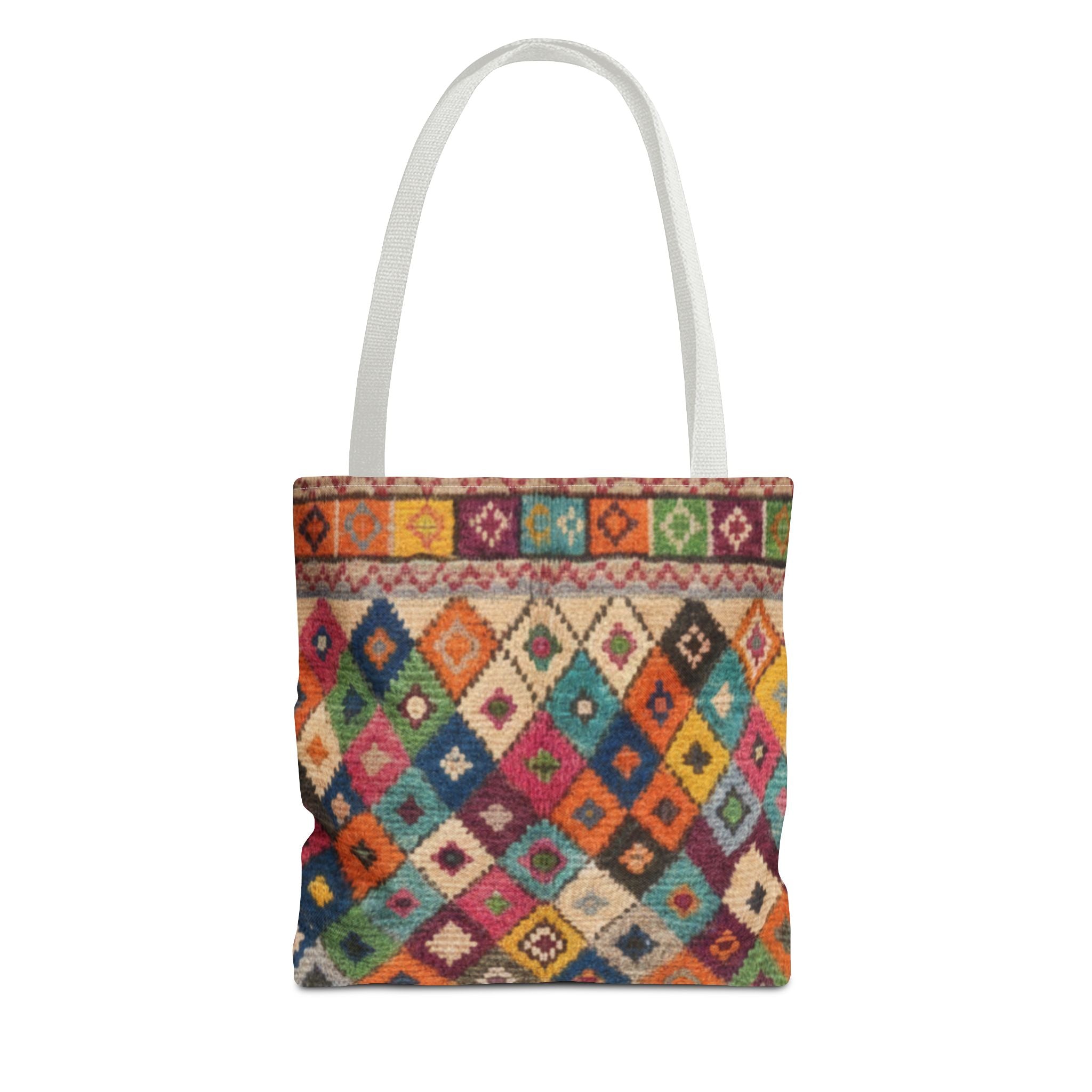 Colorful Kilim Diamond Pattern Tote Bag | Boho Tribal Aztec Shopper