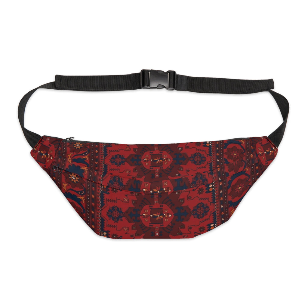 Red Persian Rug Pattern Fanny Pack | Large Waist Bag, Boho Travel Accessory